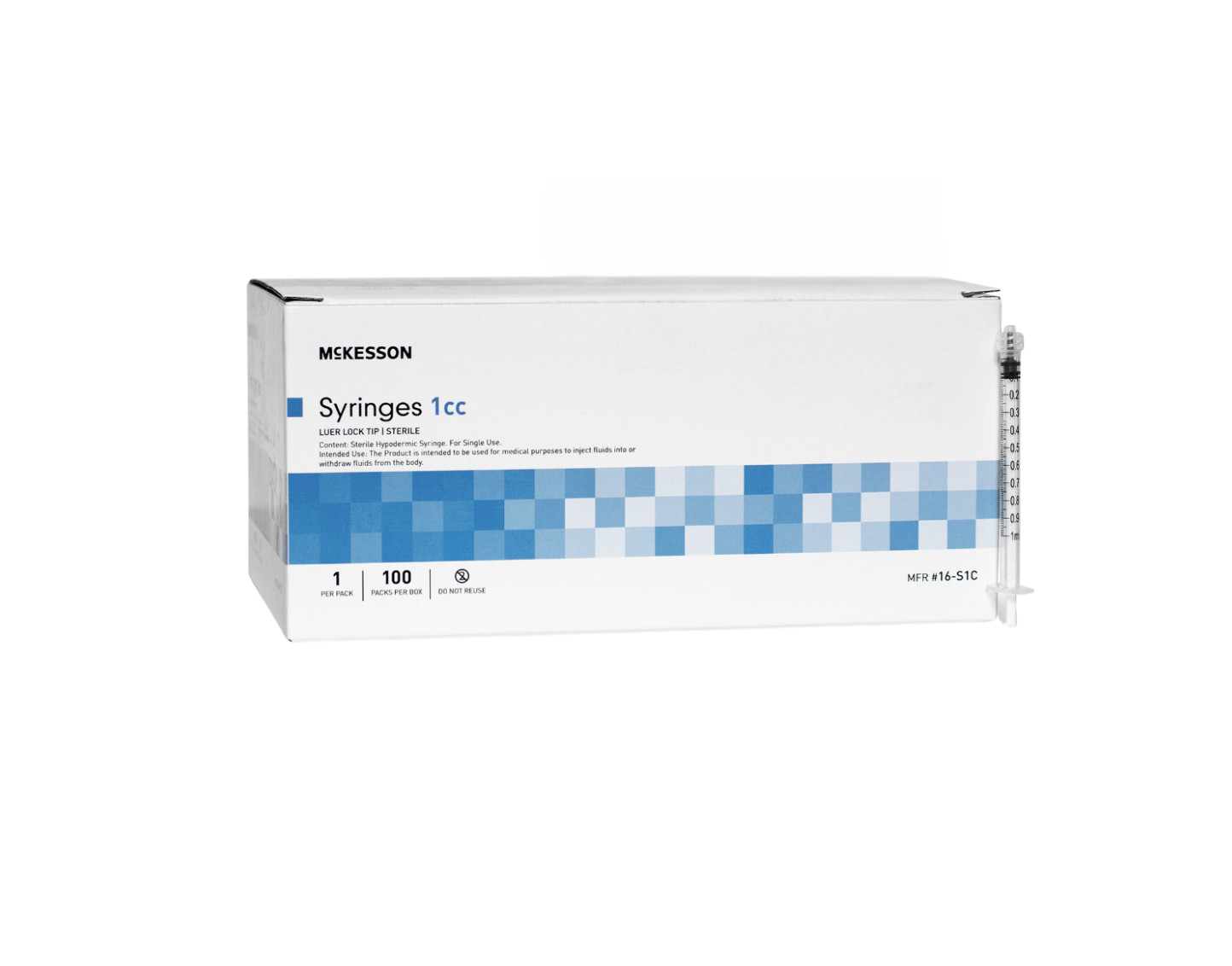 McKesson 1cc sterile luer lock syringes. Syringe only, no needle – 16-S1C