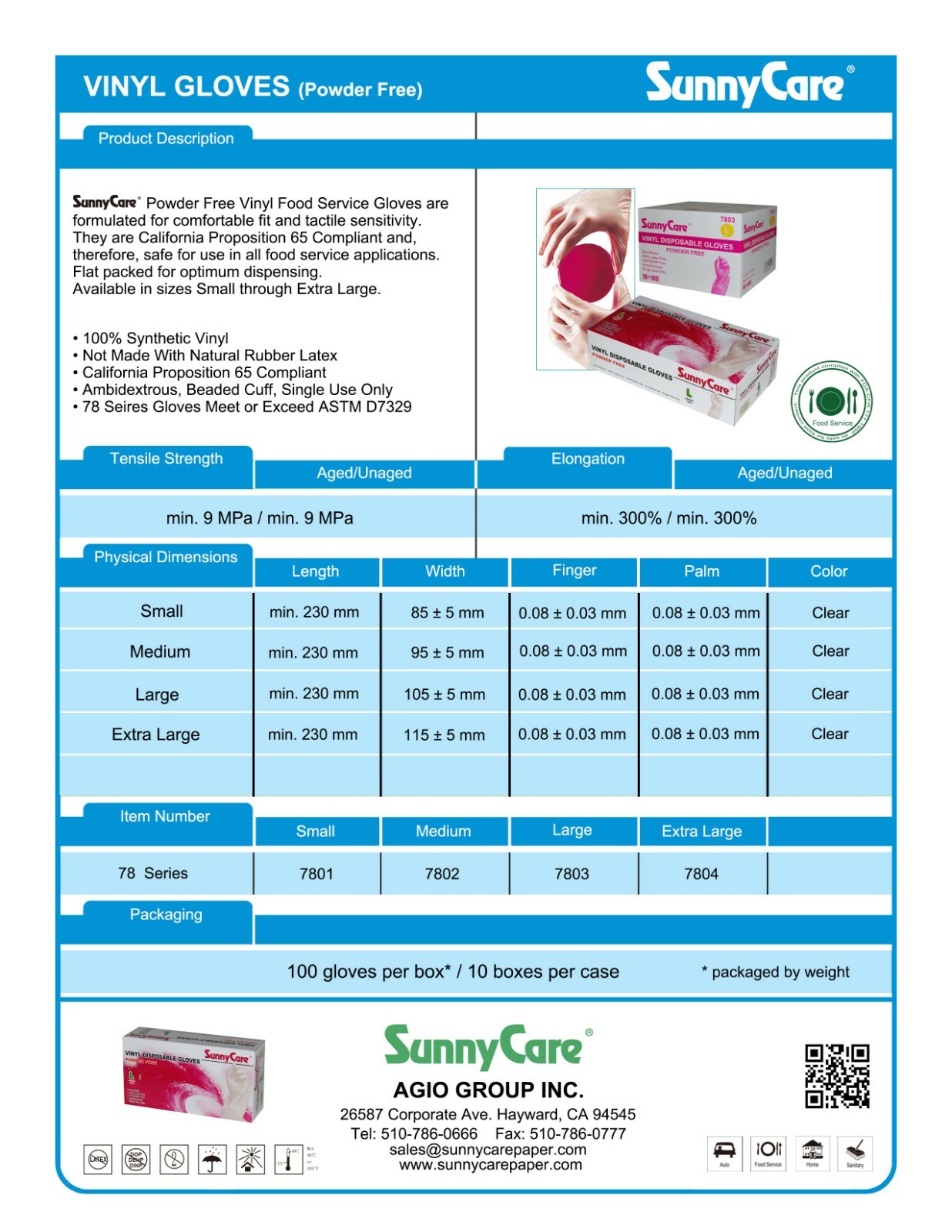 100 SunnyCare #7802 Vinyl Disposable Gloves Powder Free (Latex Nitrile Free)🔥M