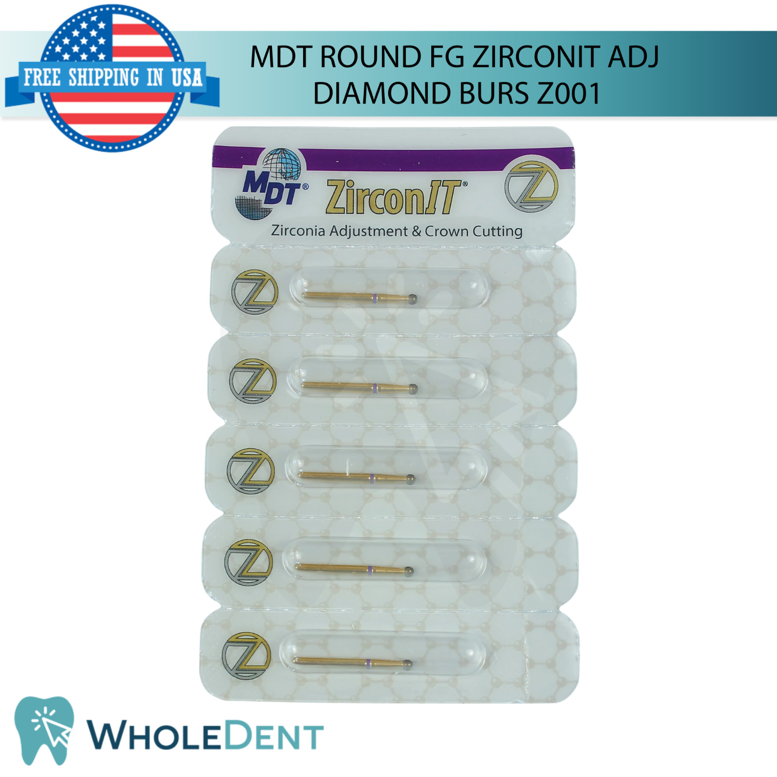 Dental MDT FG ZirconIT ADJ Round Z001 Diamond Burs Ceramic Restorations L19.0mm