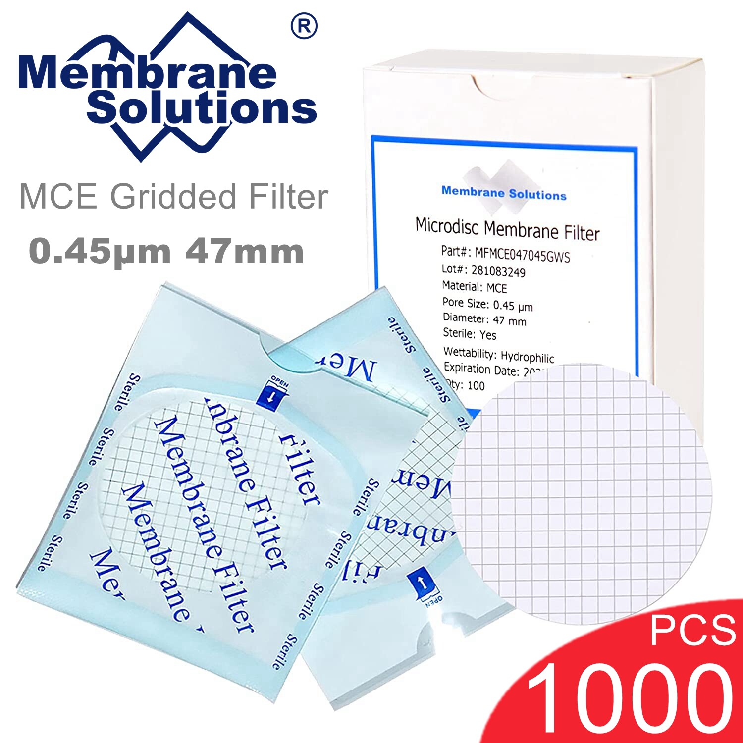 1000PCS MCE Gridded Membrane Filter 0.45 µm 47mm Environmental Express Filter US
