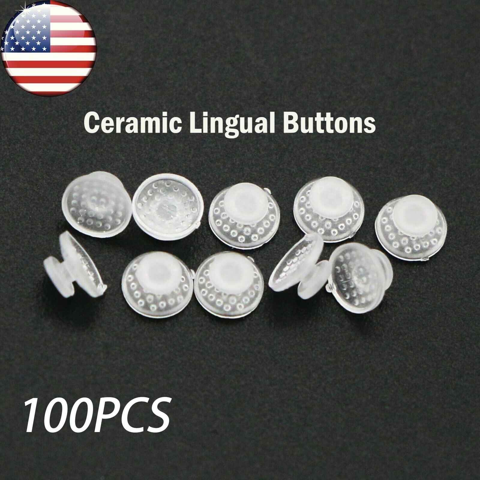 100Pcs Orthodontic Ceramic Clear Lingual Button Traction Hook Round Base Mesh US