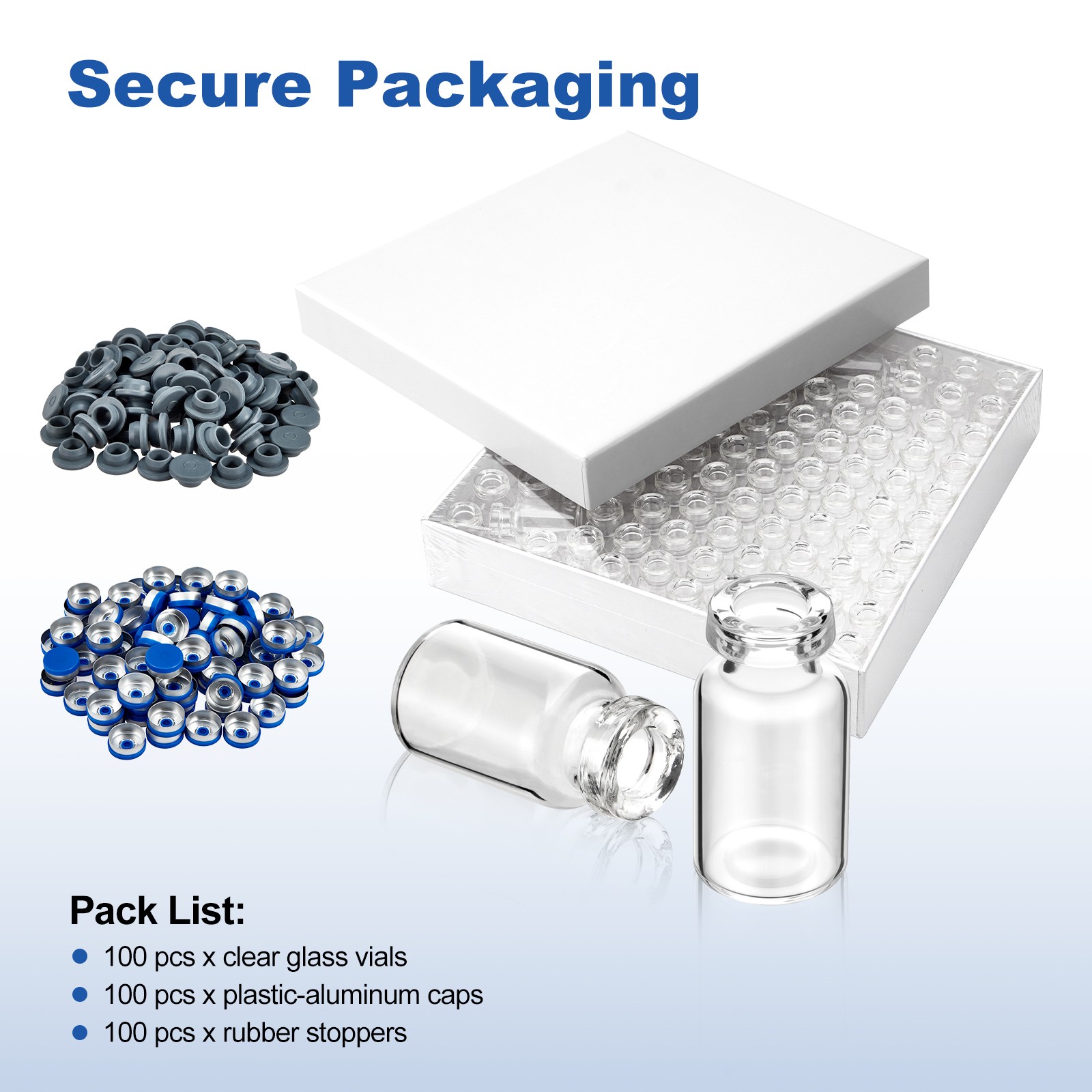 1000PCS 2ml Glass Vials Headspace Vials Lab Vials Sample vials w/ Caps Crimp Top