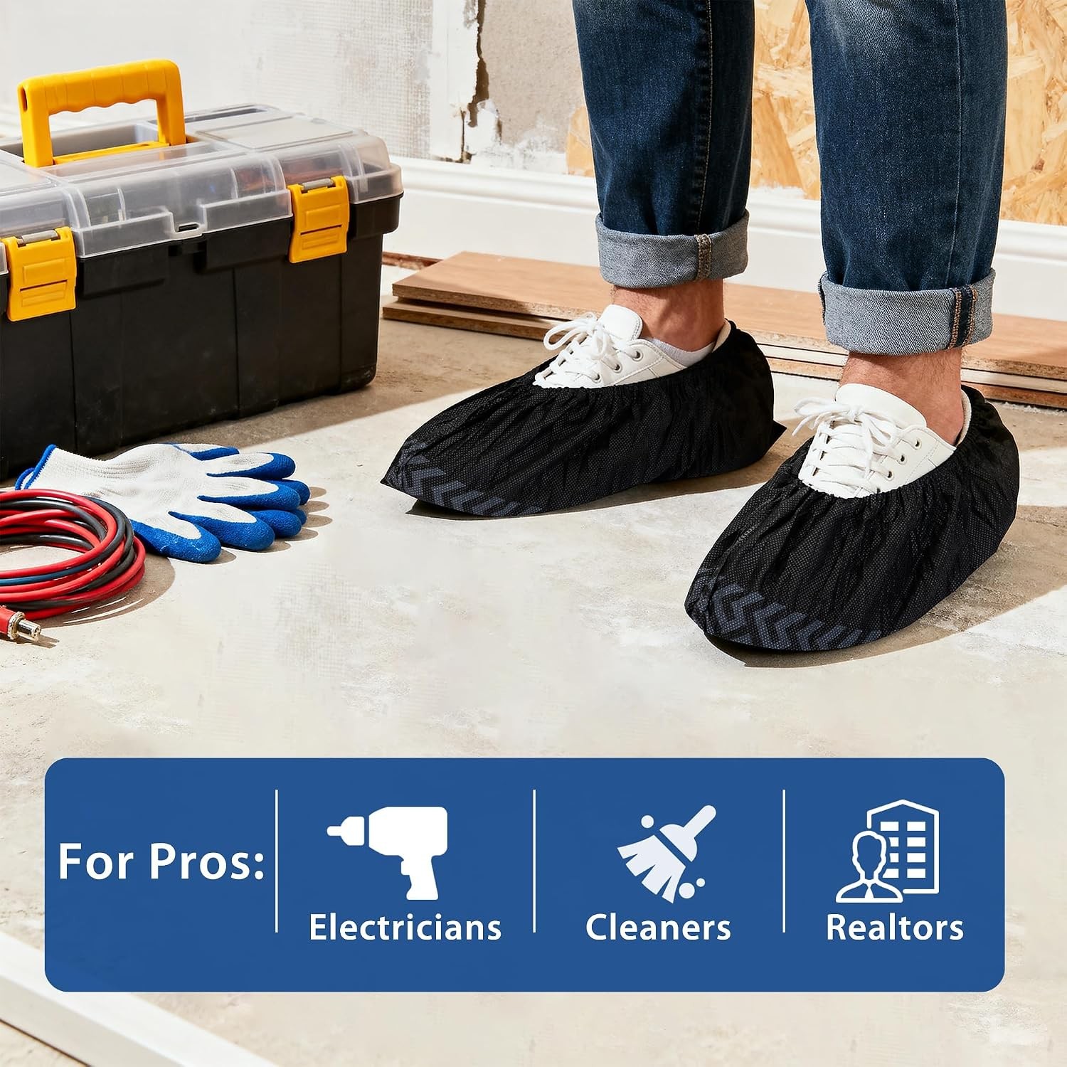 Black Disposable Shoe Covers X-Large Non Woven Fabric 200 Pack