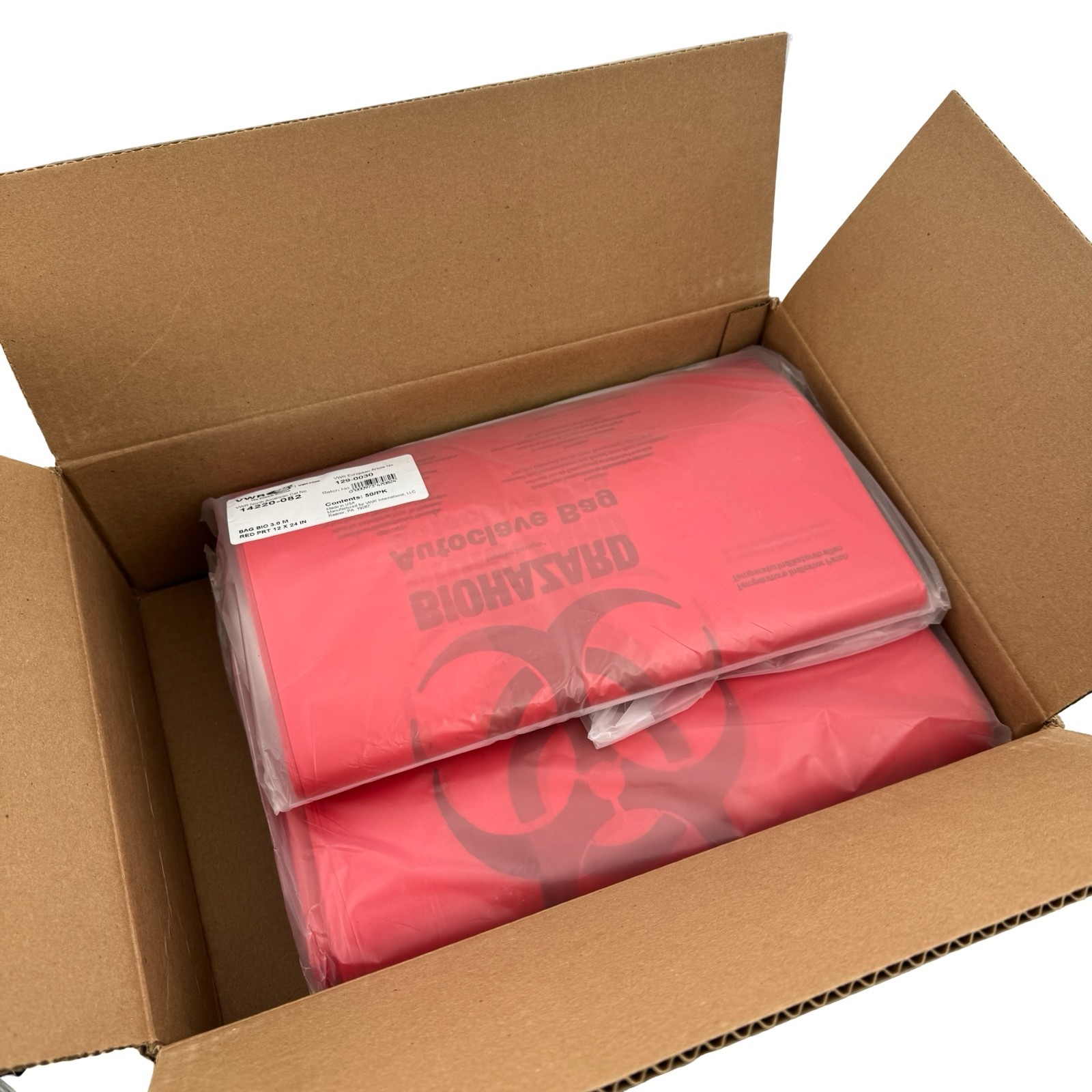 VWR 14220-082 Biohazard Autoclave Bags Red 12×24″ 3.0 Mil Case of 250