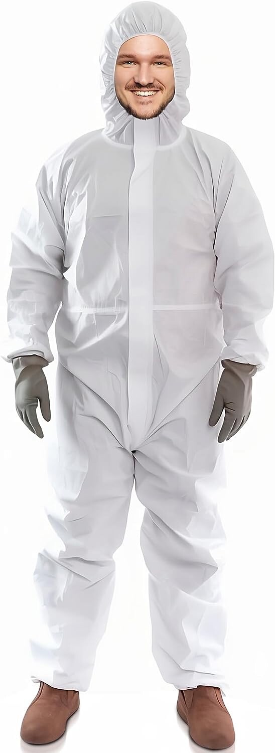 AMZ Medical Supply Disposable Coveralls, 5 Pack, White, XL