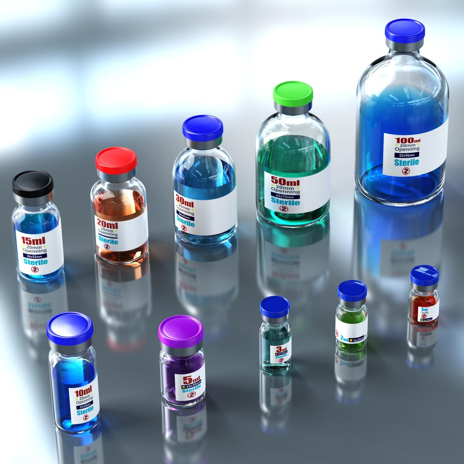 KsTek Sterile Empty Vials with Self Healing Injection Port,with Flip Off Alum…