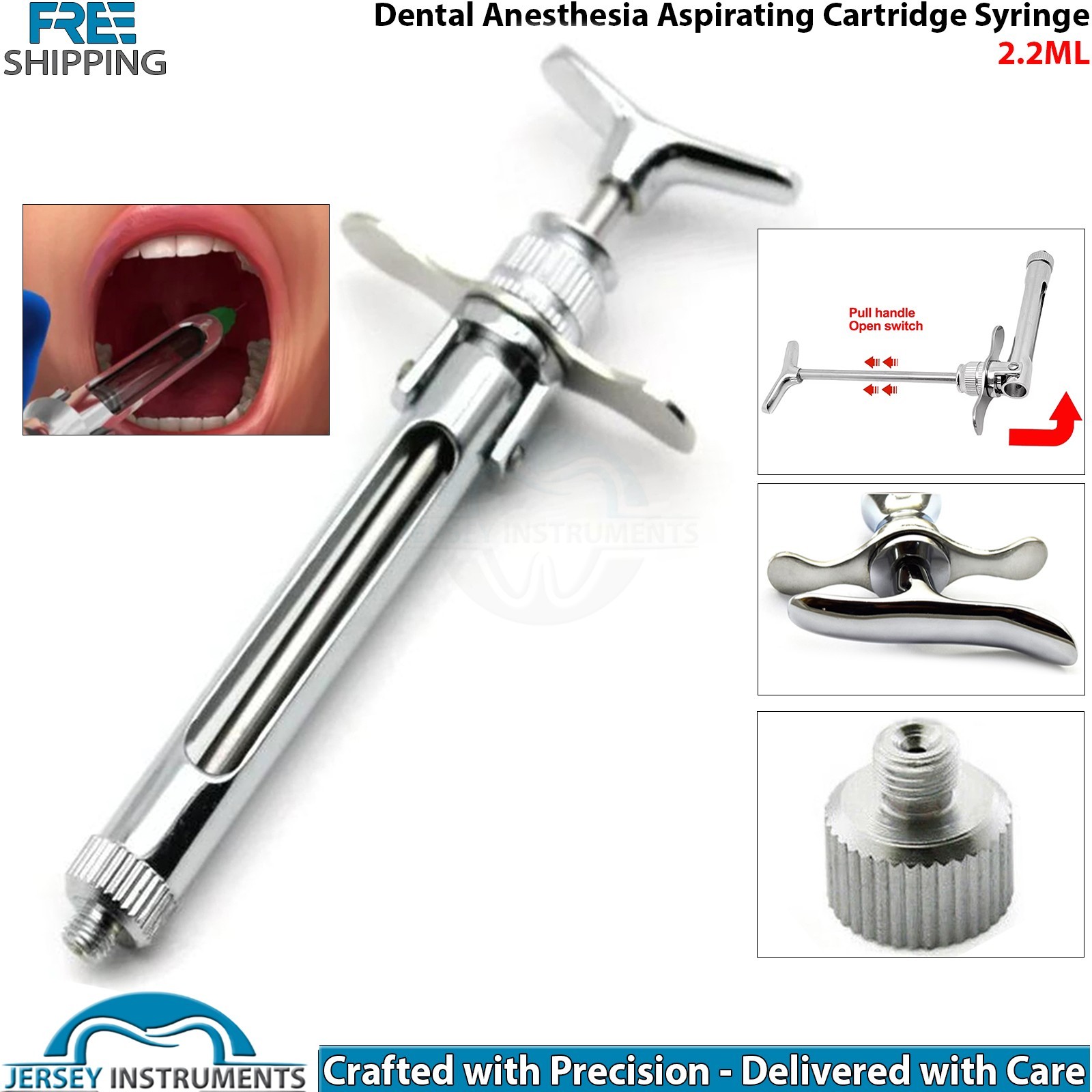 Dental Anesthesia Aspirating Cartridge Syringe 2.2ml Folding Handle Injection CE
