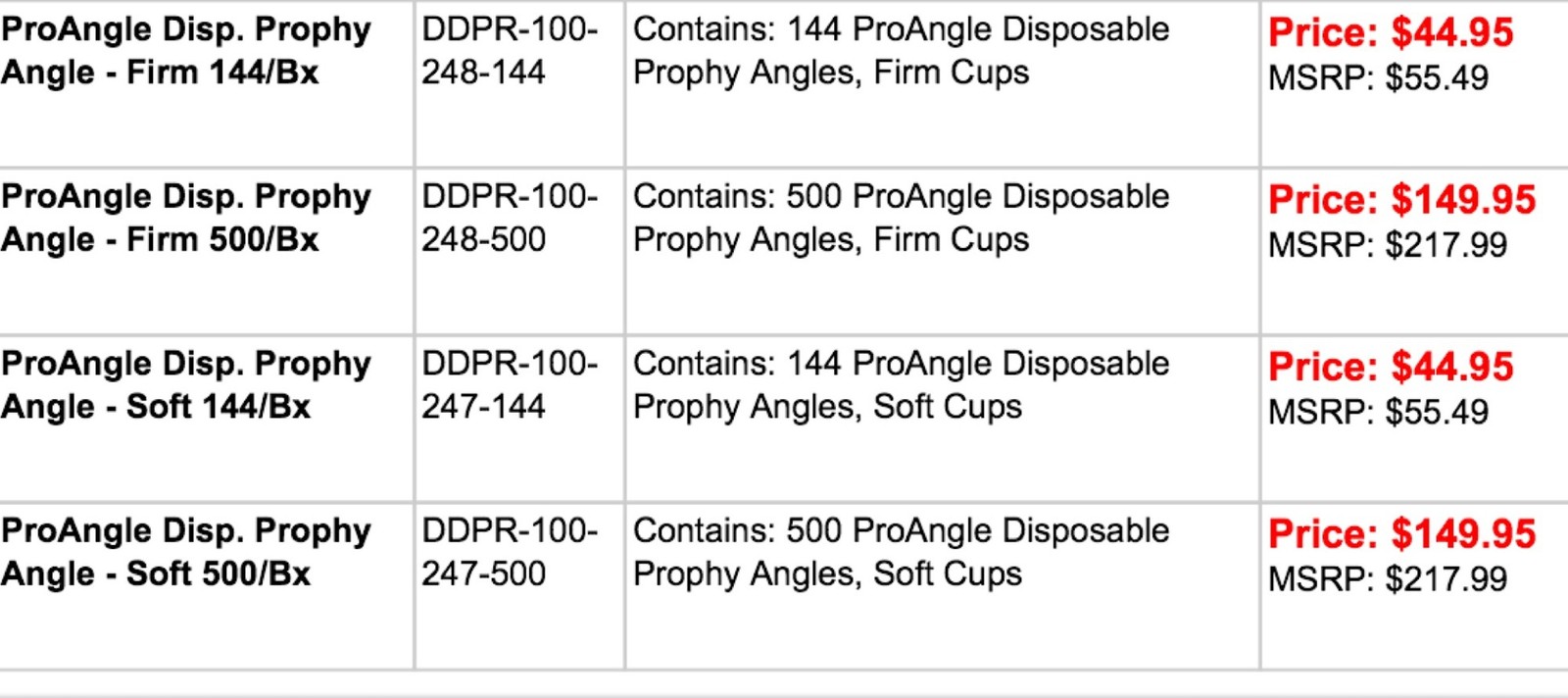 DISPOSABLE PROPHY ANGLES BX/500 PROANGLE SOFT CUP 247-500