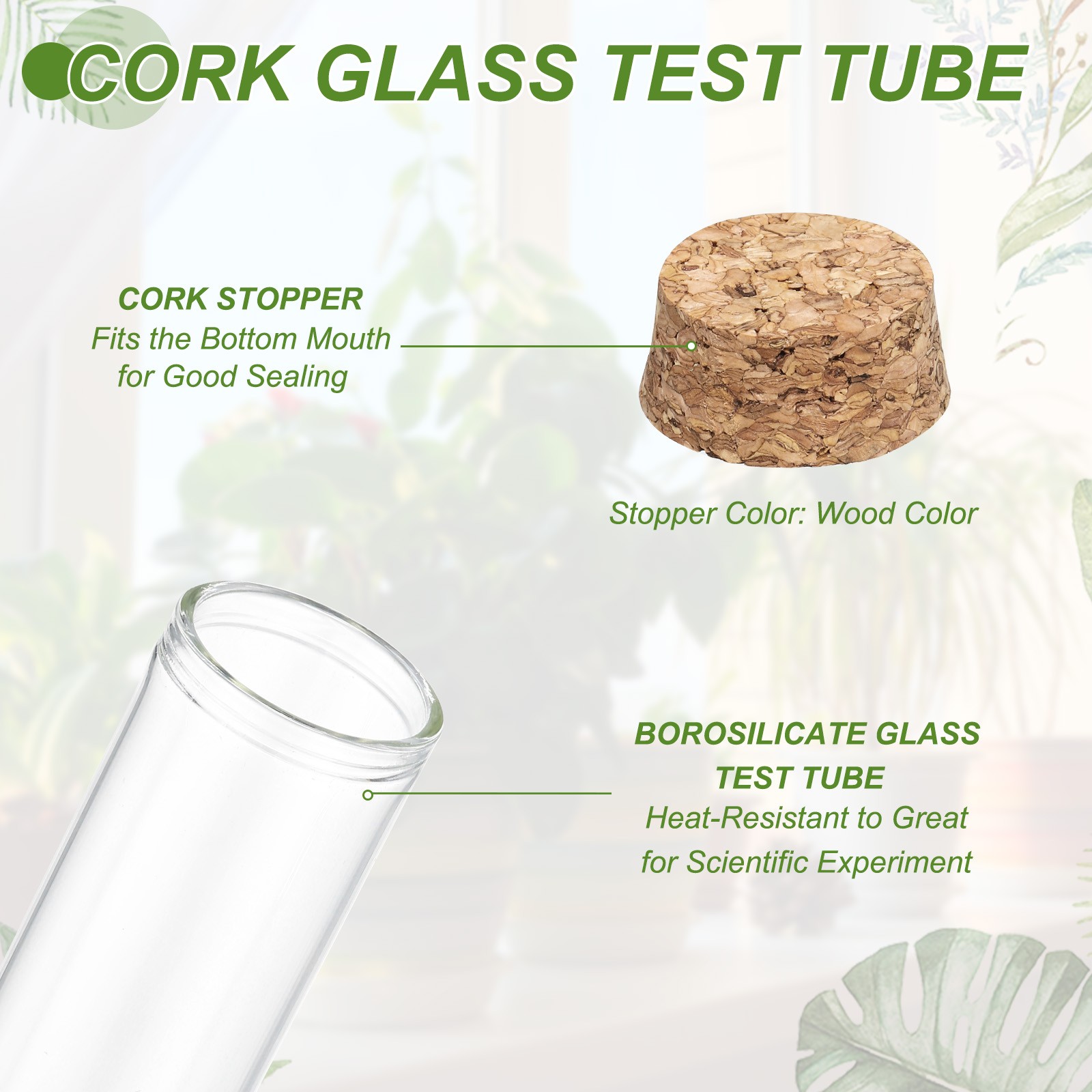 100ml Glass Test Tubes, 8 Pcs Clear Test Tubes with Cap Cork Stopper