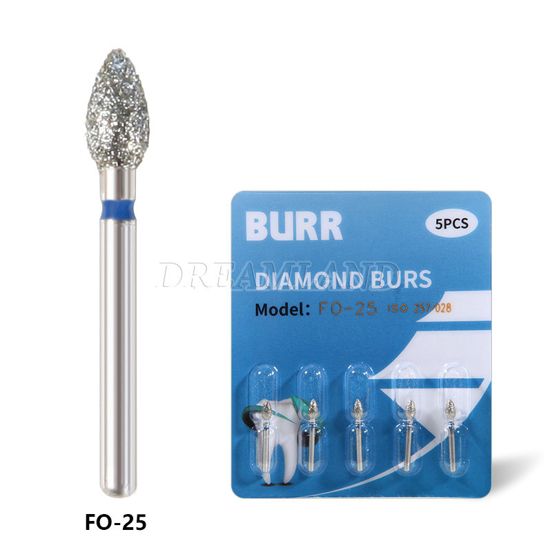 10 Packs Dental Diamond Burs FO-25 Flame Ogival End Medium Grit FG Dia. 1.6mm