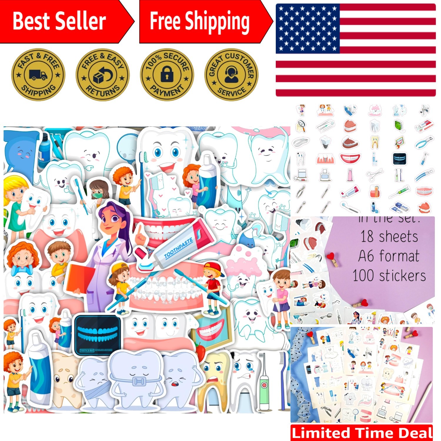 Vibrant 100-Pack Dental Vinyl Stickers for Personalized Kids’ Projects & Gifts