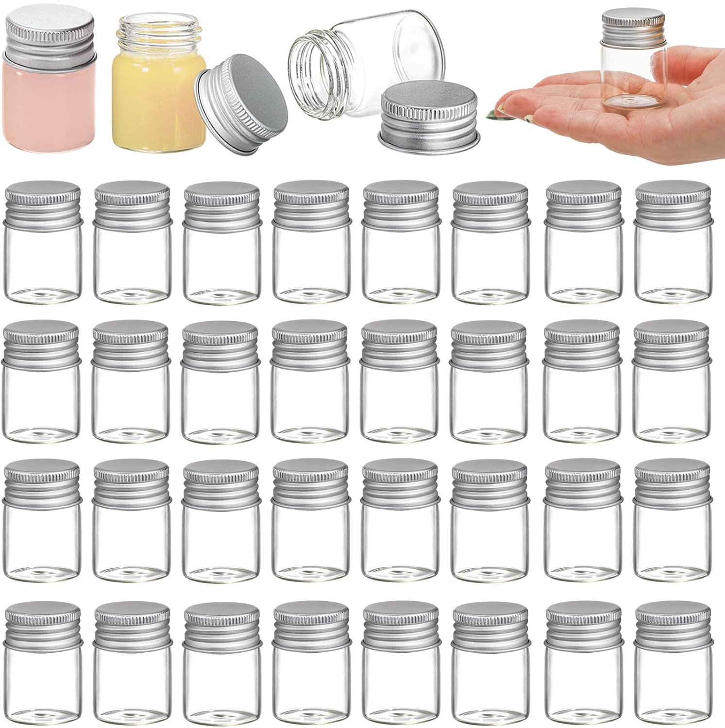 36 Pack 15Ml Empty Glass Jars with Screw Aluminum Caps, 0.5Oz Mini Cosmetics Con