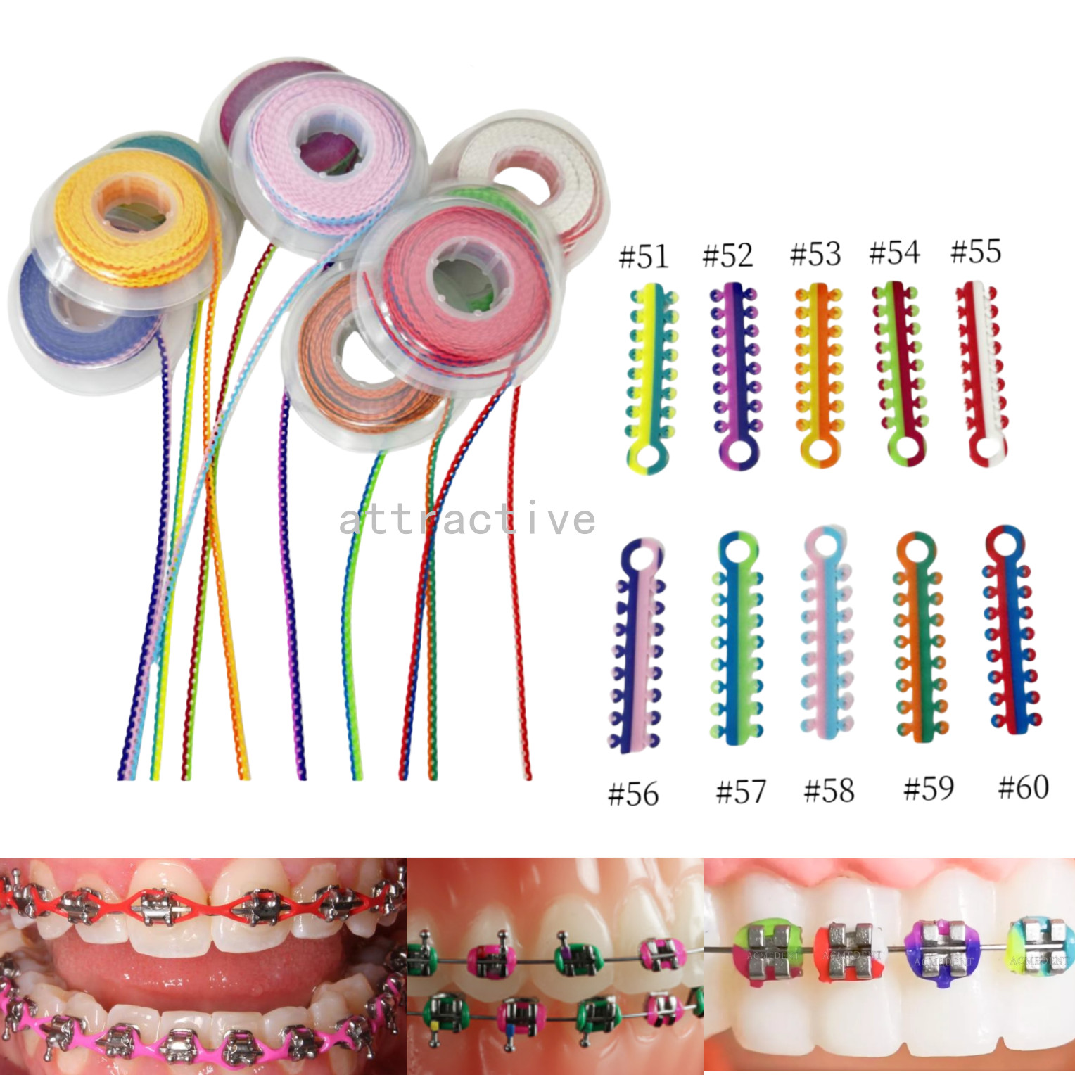 Double Color Dental Orthodontic Elastic Ligature Tie Rubber Bands Power Chains