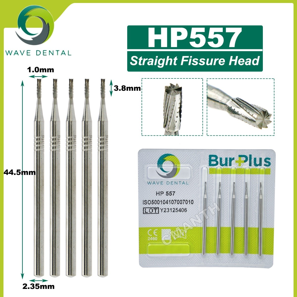 US WAVE Dental Bur Tungsten Carbide Burs HP Bur Dia 2.35mm Straight Fissure Head
