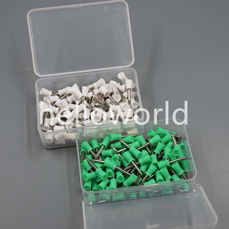 100 Pcs Green/White Dental Polishing Cups Rubber Prophy Polisher Latch 6 Webbed