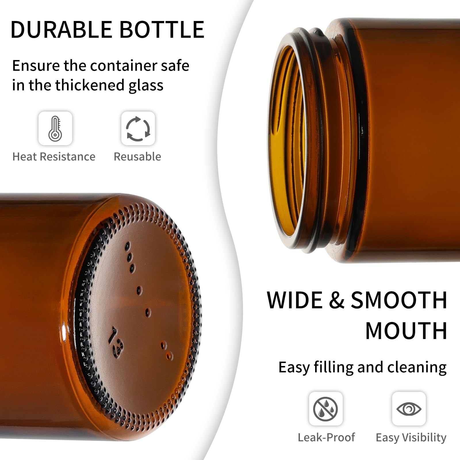 KEYWING 70x 2oz Amber Glass Jars w/ Black Lids Sample Cosmetic Cream Lotion Jars
