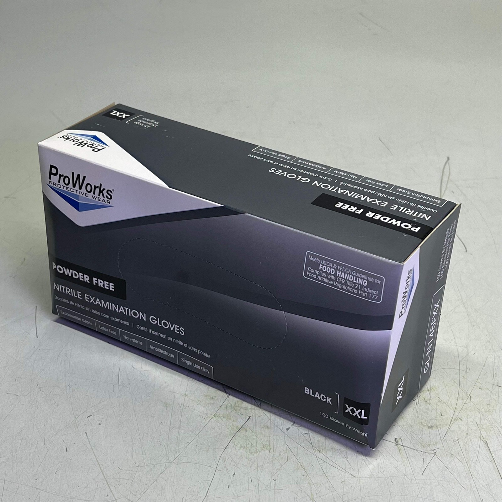 PROWORKS (2 PACK, 200 GLOVES) Powder Free Nitrile Examination Gloves XXL Black