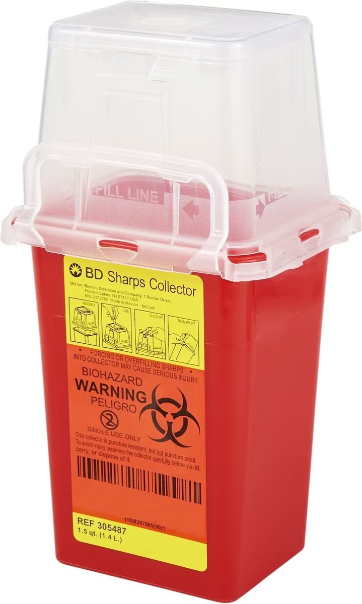 4 BD Phlebotomy Sharps Container 1.5 Quart Nestable Red Waste Collector 305487
