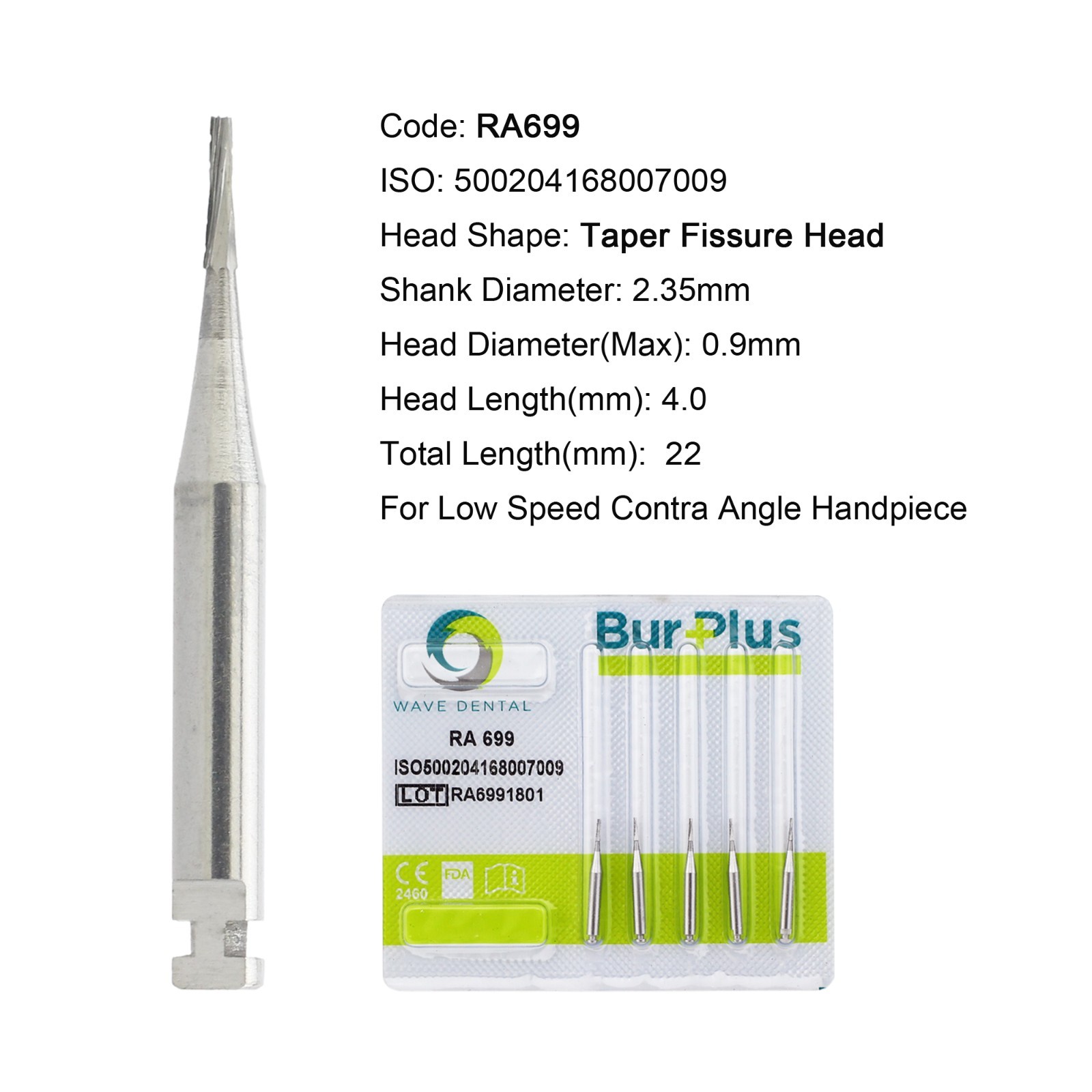 WAVE Dental Carbide Burs Latch Bur RA 699 701 702 Taper Fissure for Slow Speed