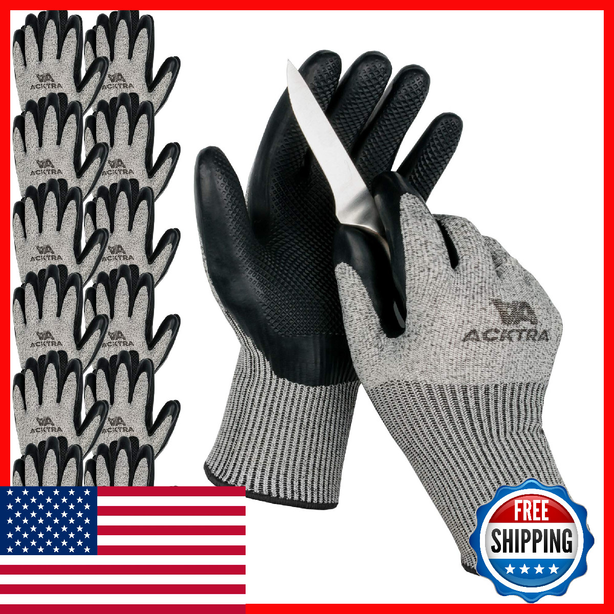 Acktra Wg014 Level 5 Cut Resistant Construction Safety Work Gloves 12 Pairs Eco