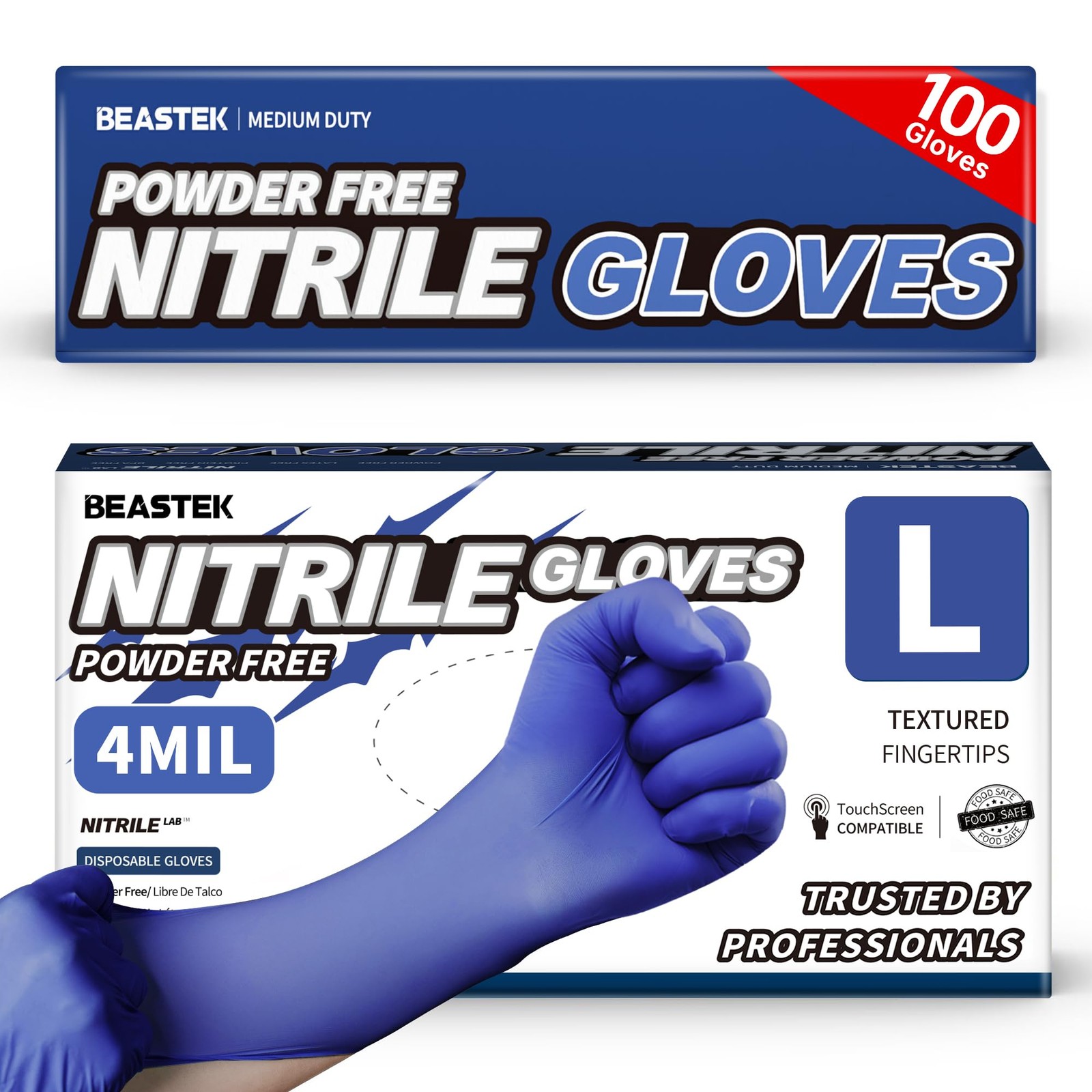 Beastek Nitrile Exam Gloves, 4.0 Mil 100 Pcs Powder-Free Latex-Free Medical