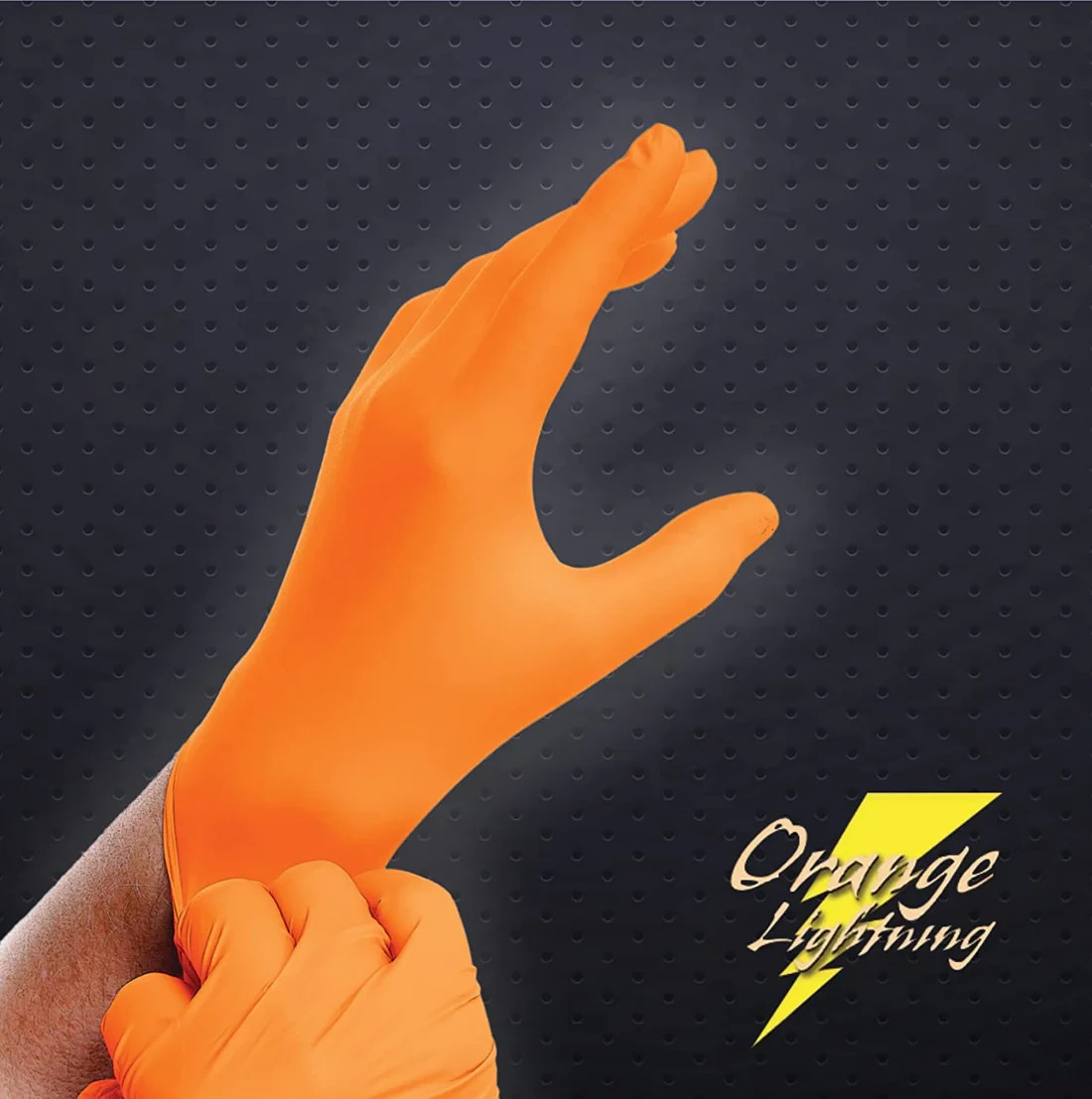 Atlantic Safety Orange Lightning Disposable Nitrile Gloves Powder-Free Large 6ml