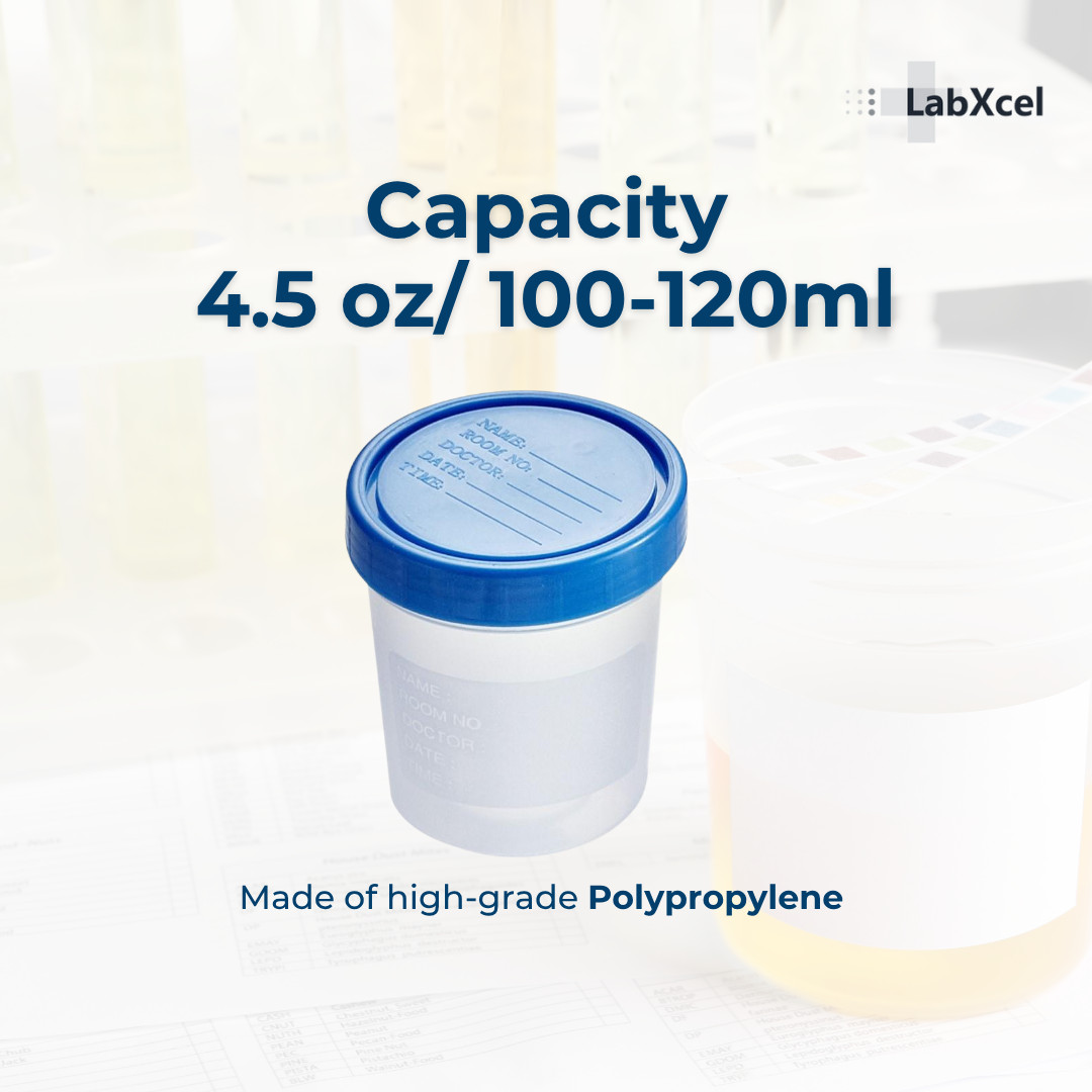 LabXcel Specimen Containers 120mL PP – Screw Cap – Sample Collection Cup 5 Pack