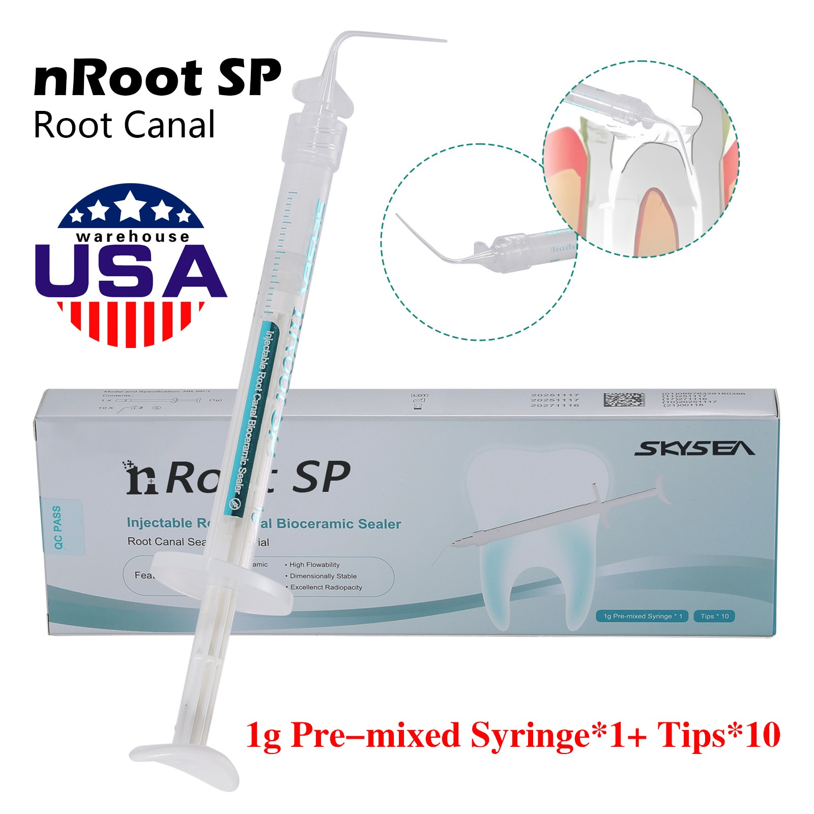 1g (nRoot SP) Dental Bioseal Bioceramic Root Canal Sealer1.0g syringe + 10 tips