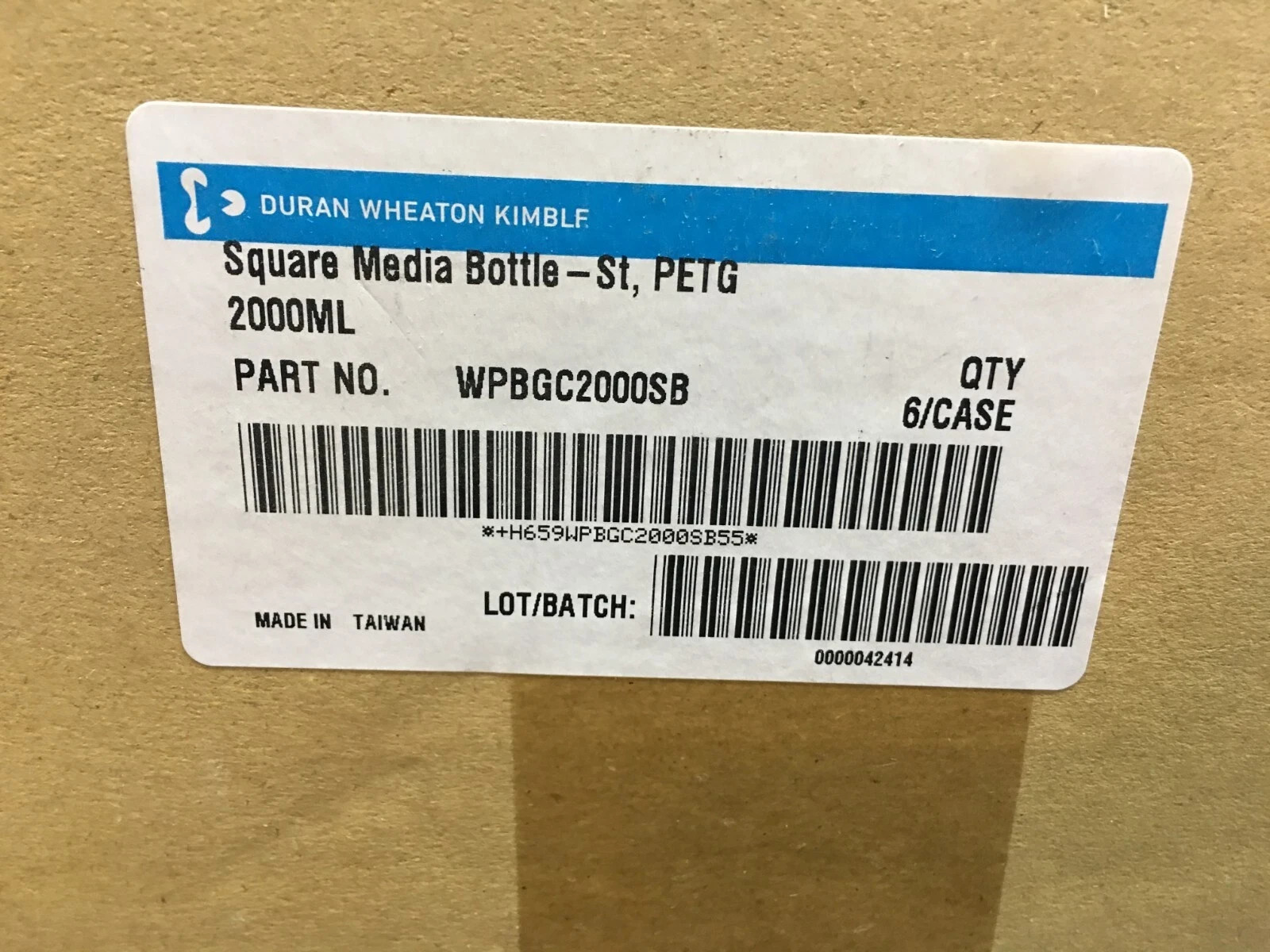 Duran Wheaton Kimble 2000mL PN WPBGC2000SB Square Media Bottle St PETG