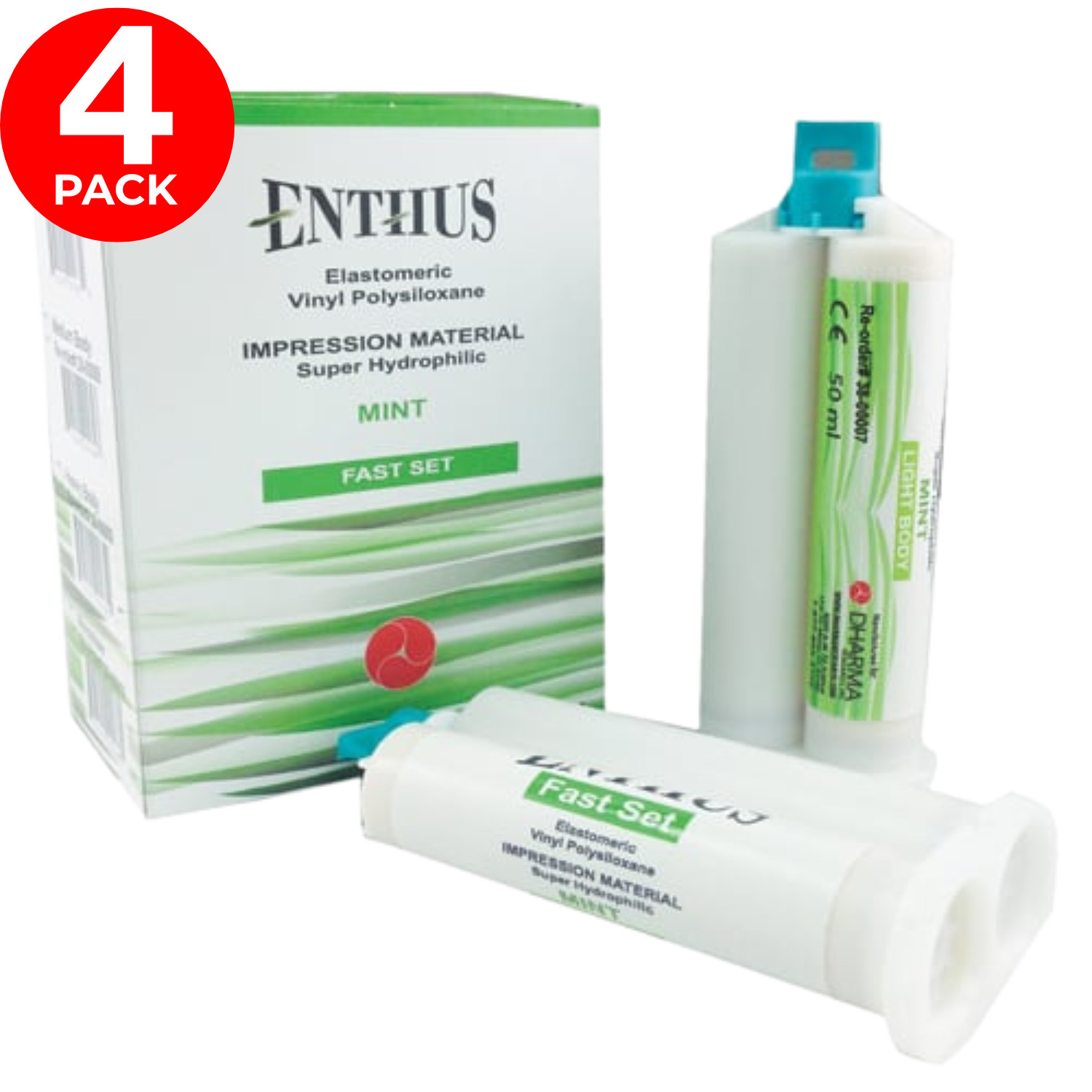 Enthus Monophase Fast Set VPS Dental Impression Material Mint 4x50ml Cartridges