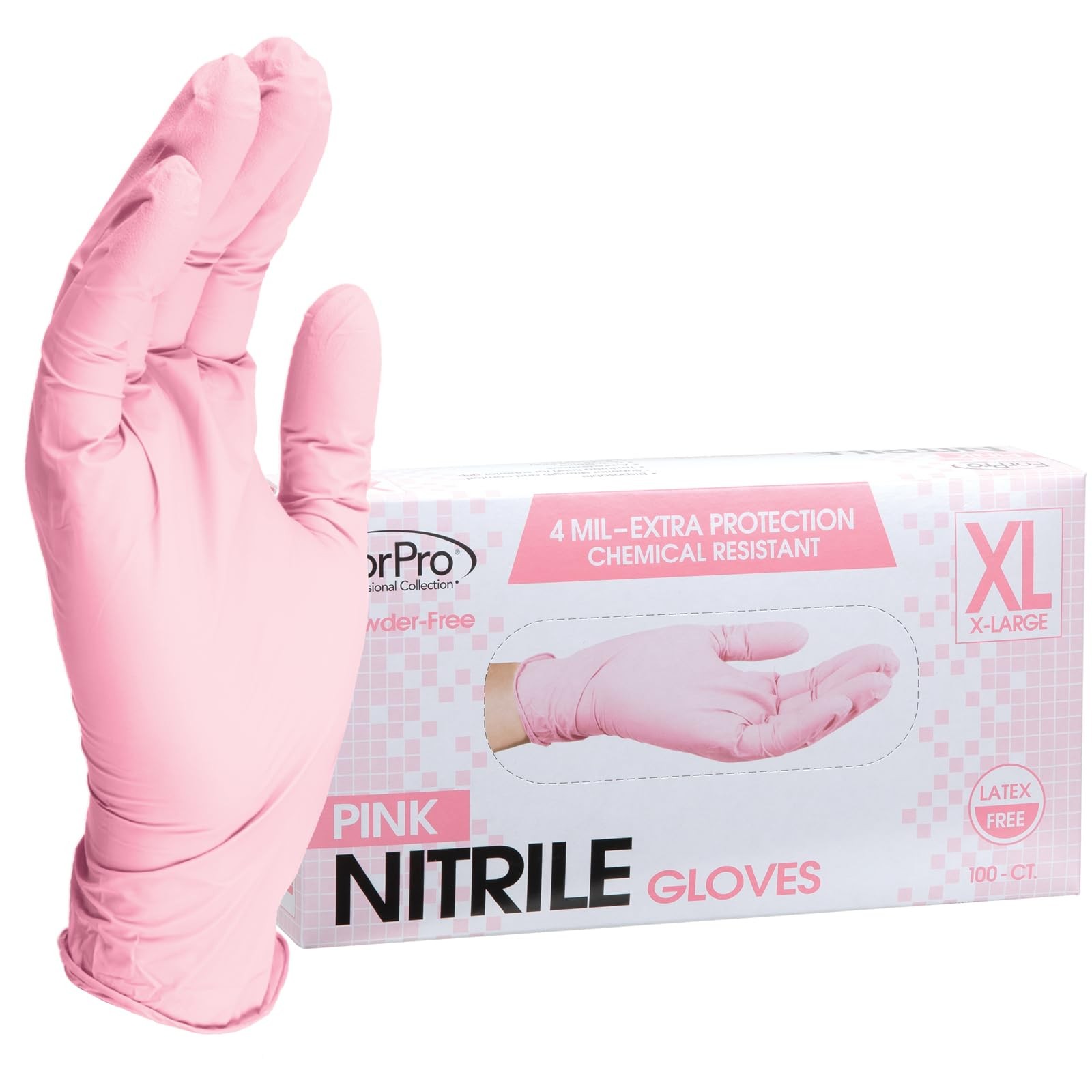 Pink Nitrile Gloves X Large Pack of 100 Disposable Food Safe 4 Mil Thickness