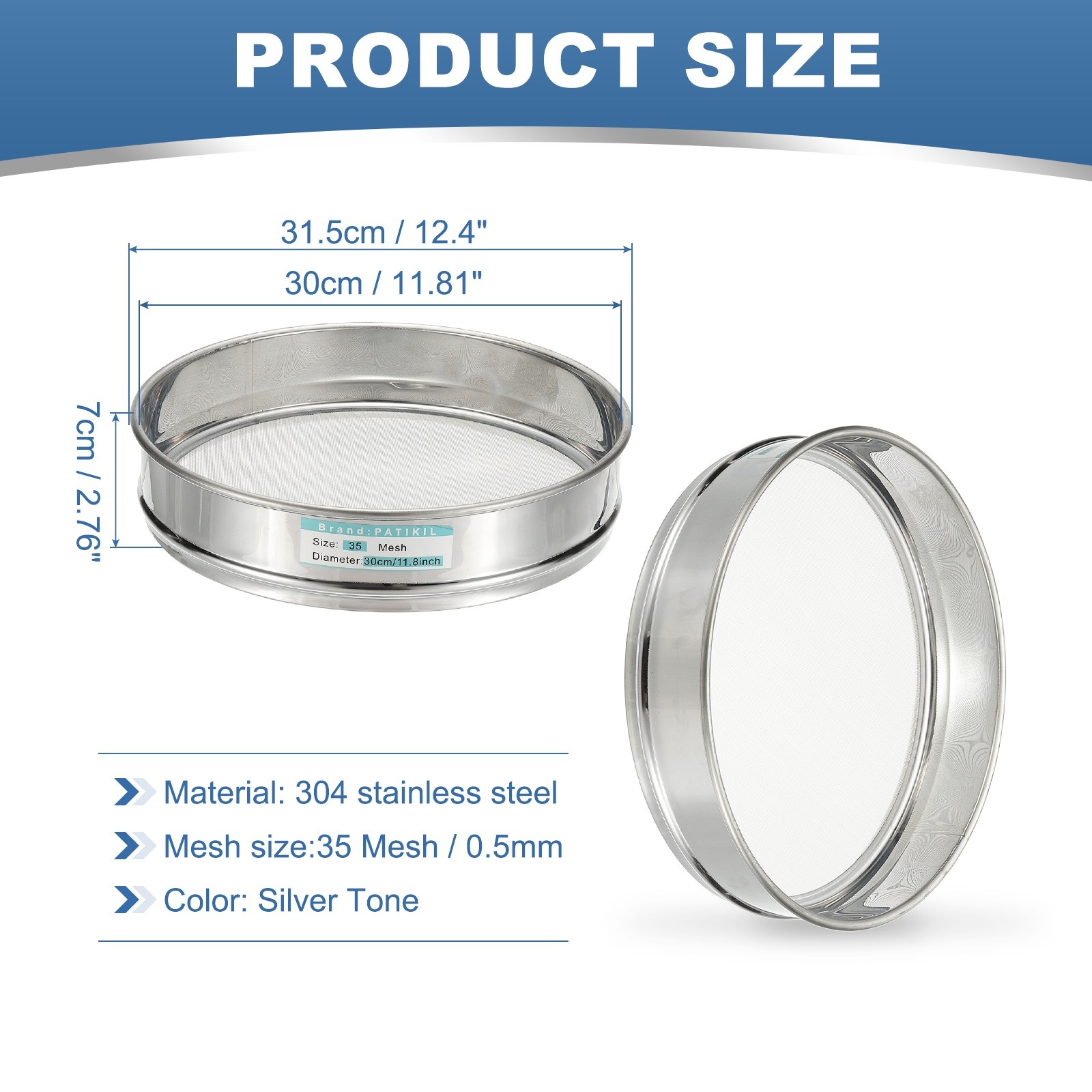 35 Mesh Lab Sieve, 11.8″ Diameter Test Sieve 304 Stainless Steel(0.5mm)