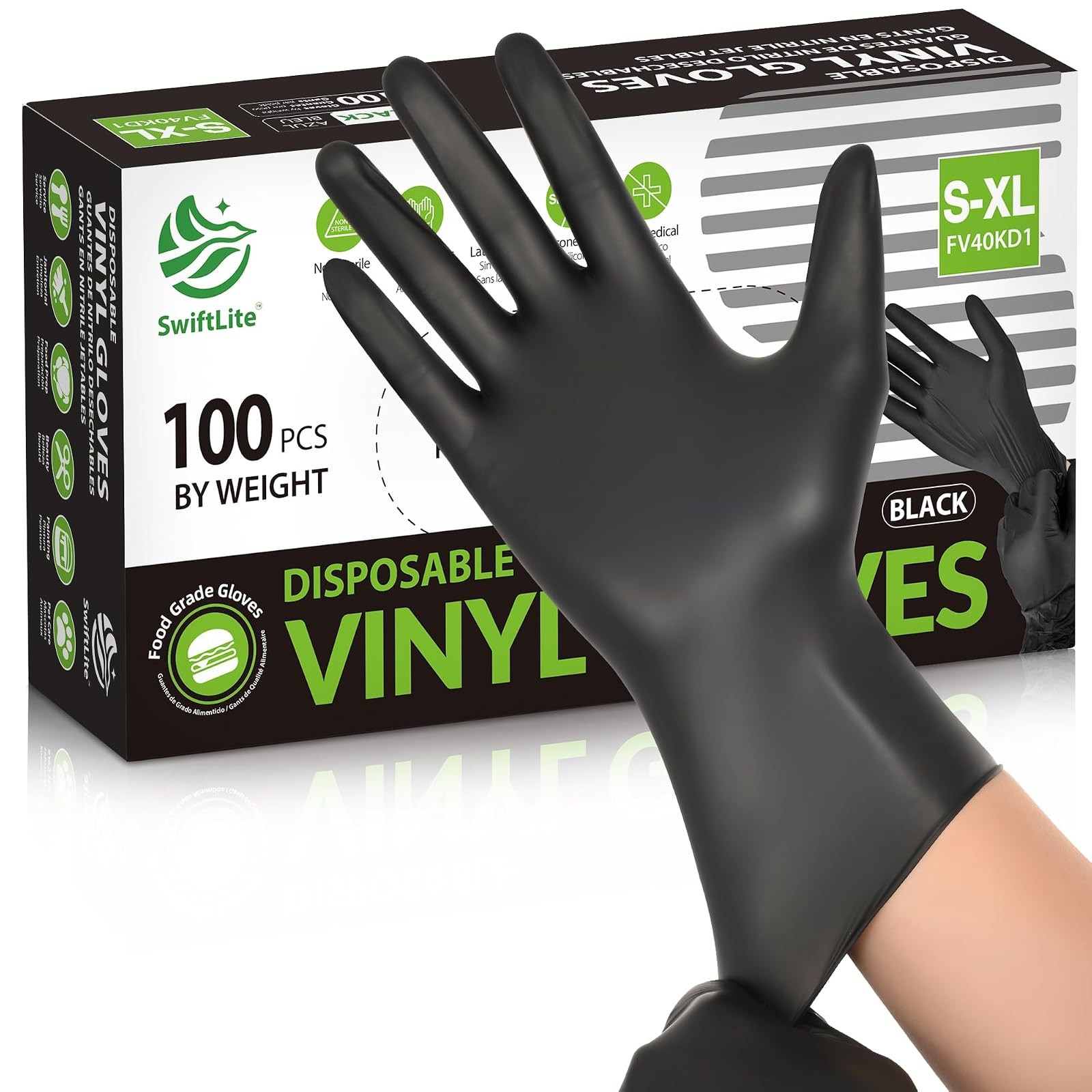 SWIFTLITE Black Vinyl Gloves Disposable Food Grade