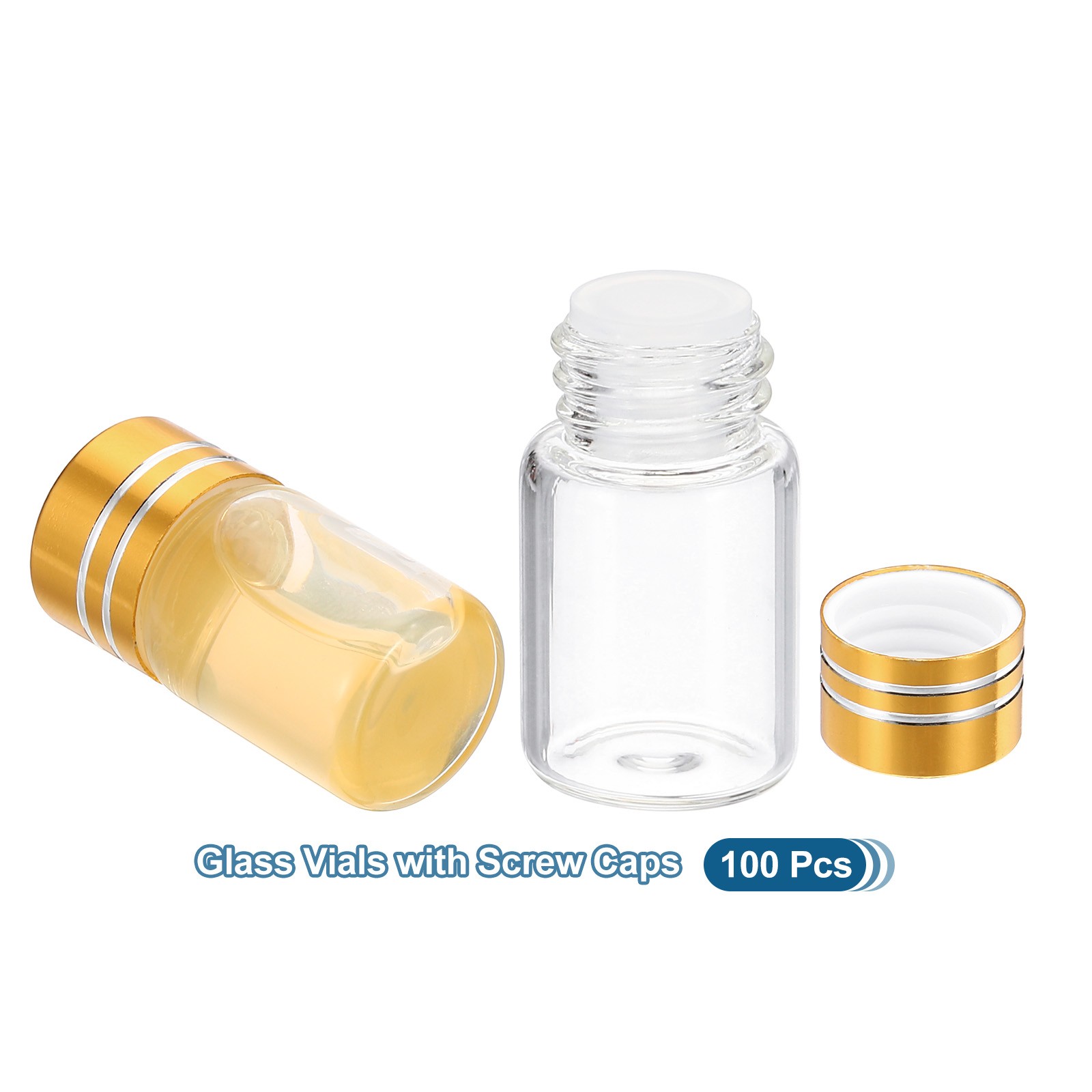 2ml Tiny Glass Bottles Vials 100Pcs Mini Clear Bottles Glass Screw Cap Golden