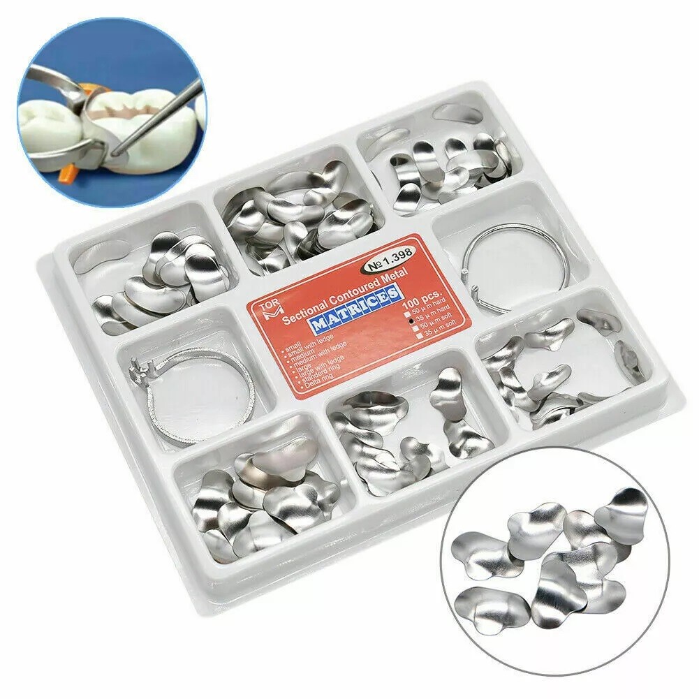 100Pcs/Pack Dental Metal Matrices Sectional Contoured Matrix Refill Soft Band