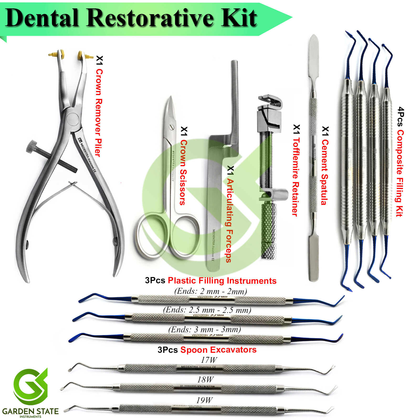 Dental Crown Restorative Kit Plastic Filling Spatula Scaler Crowns Remover Plier
