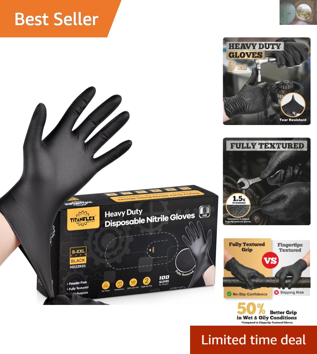 Durable Nitrile Gloves, Box of 100 – 6-Mil, Powder-Free, Black for Professionals