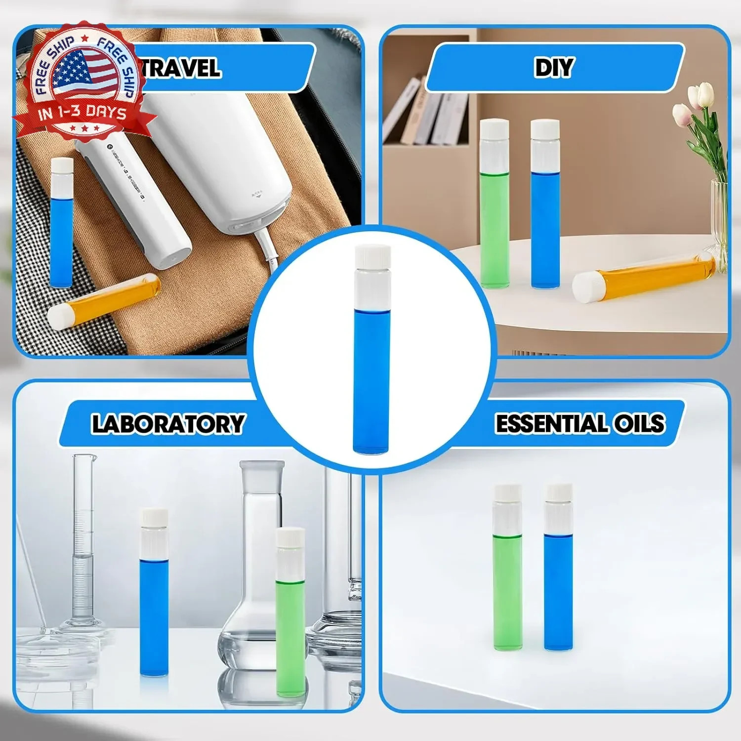 30ml Clear Glass Vials with Screw Caps and Plastic Stoppers, Small Liquid Sample