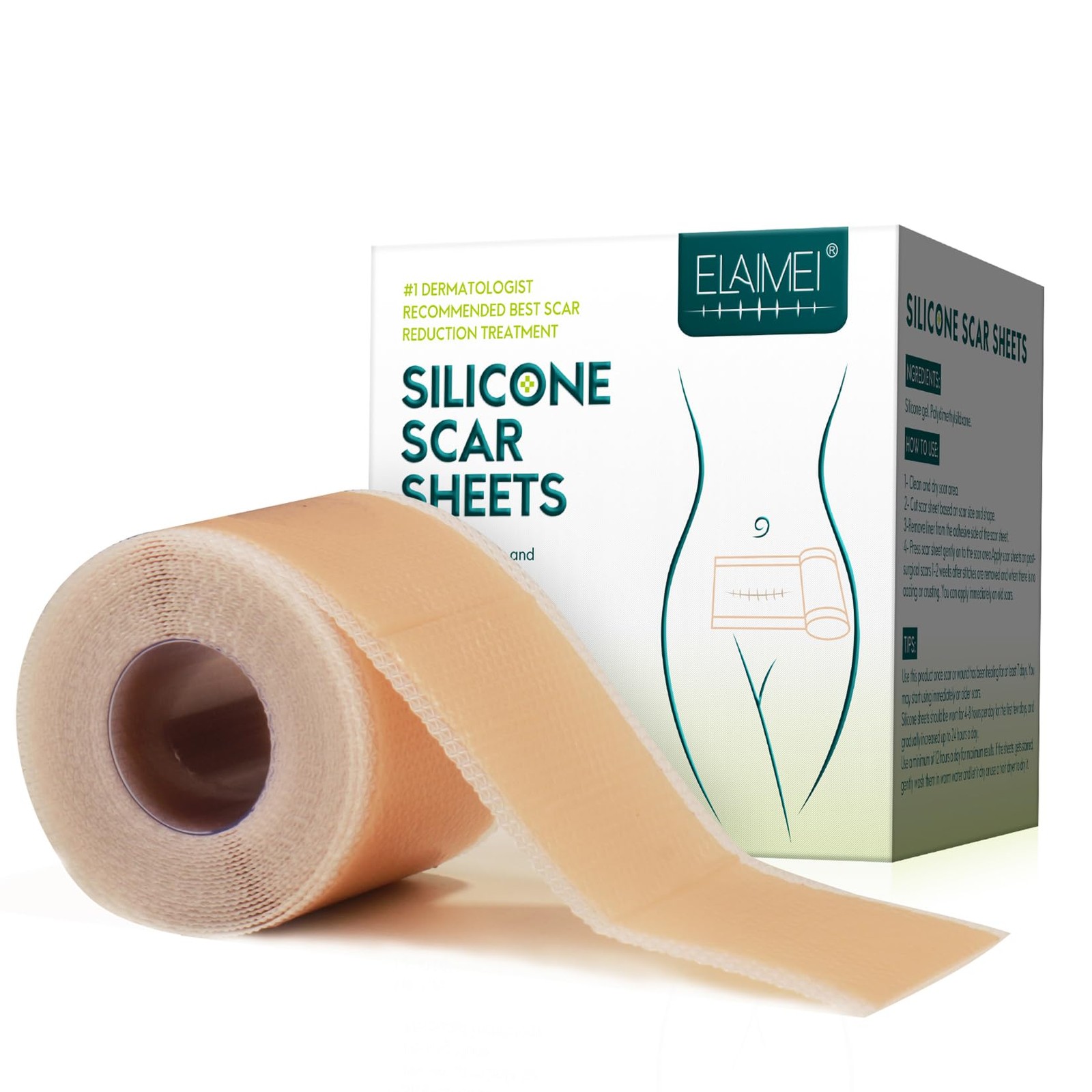 Silicone Scar Sheets (1.6” x 120” Roll-3M), 120×1.6 Inch (Pack of 1), Brown