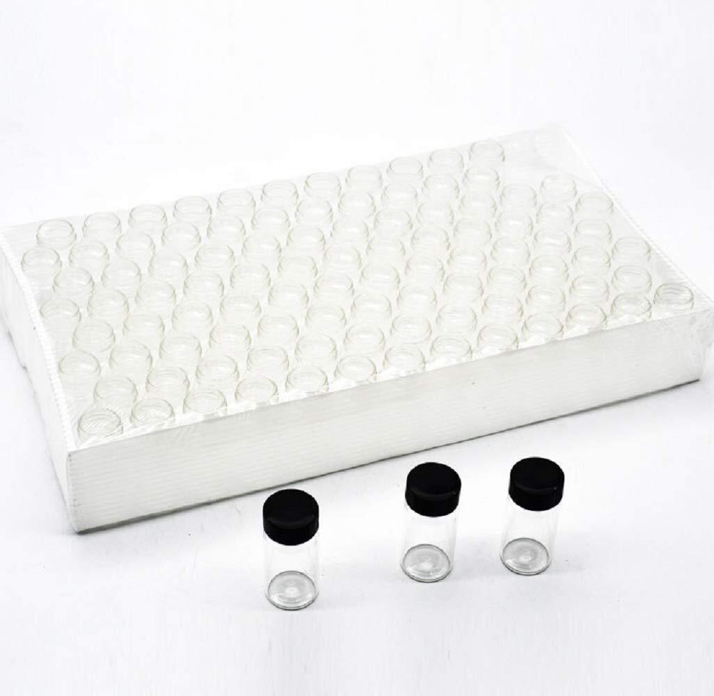 Pack of 100 Glass Vials with Black Phenolic Screw Caps 10ml Clear