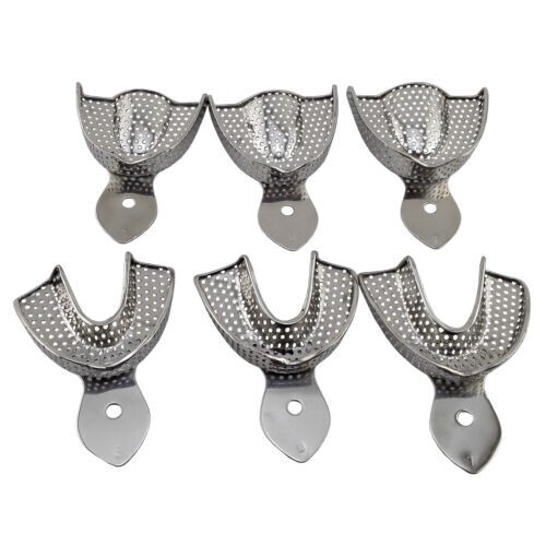 Dental Stainless Steel Autoclavable Metal Impression Trays S/M/L Upper+Lower