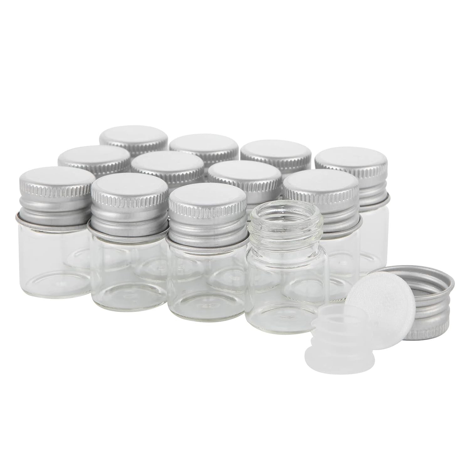 5ml Glass Vials with Screw Caps and Plastic Stoppers, Small Clear 5ml,