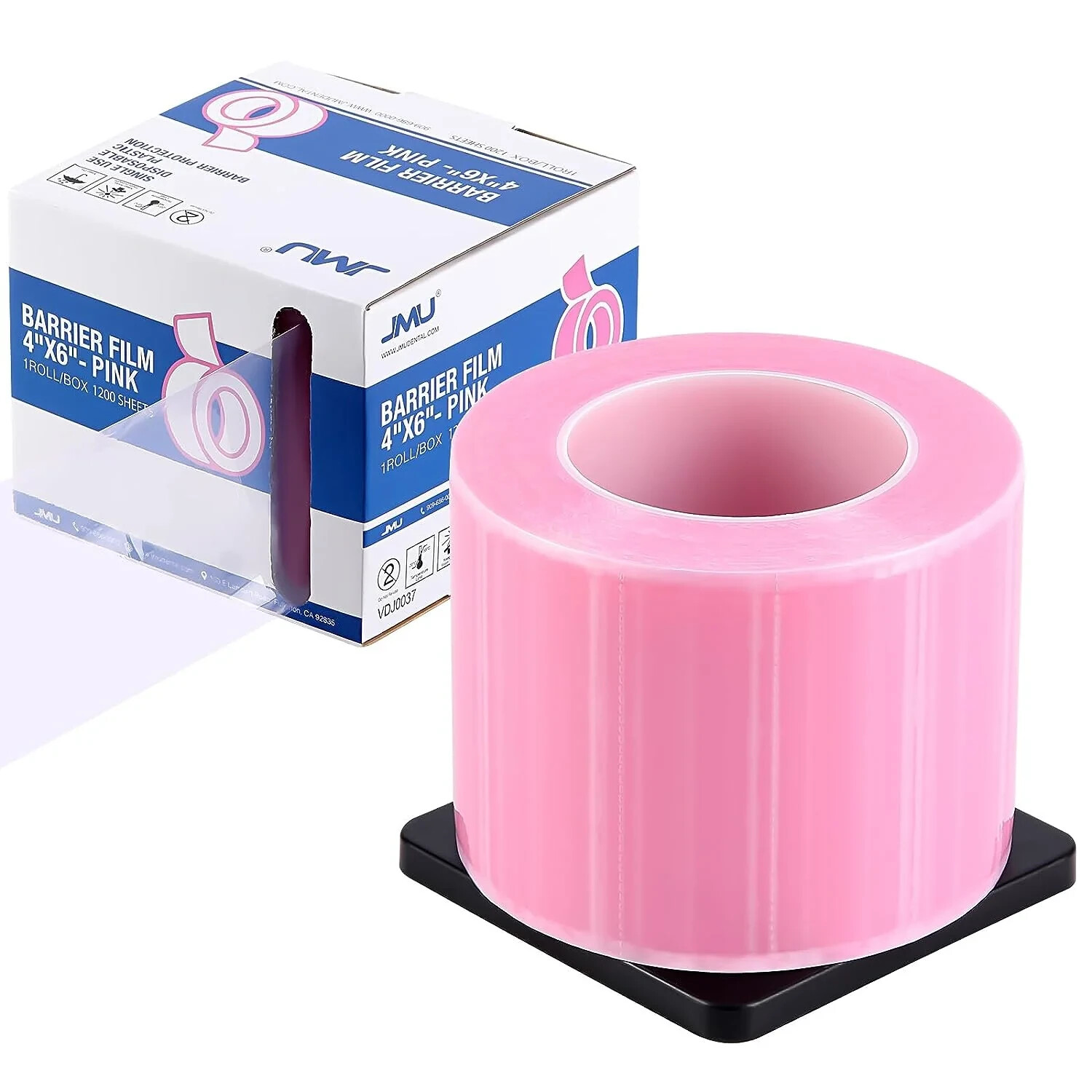 JMU Dental Pink Barrier Film 4″ x 6″ 1200 Sheets Barrier Tape with Dispenser Box