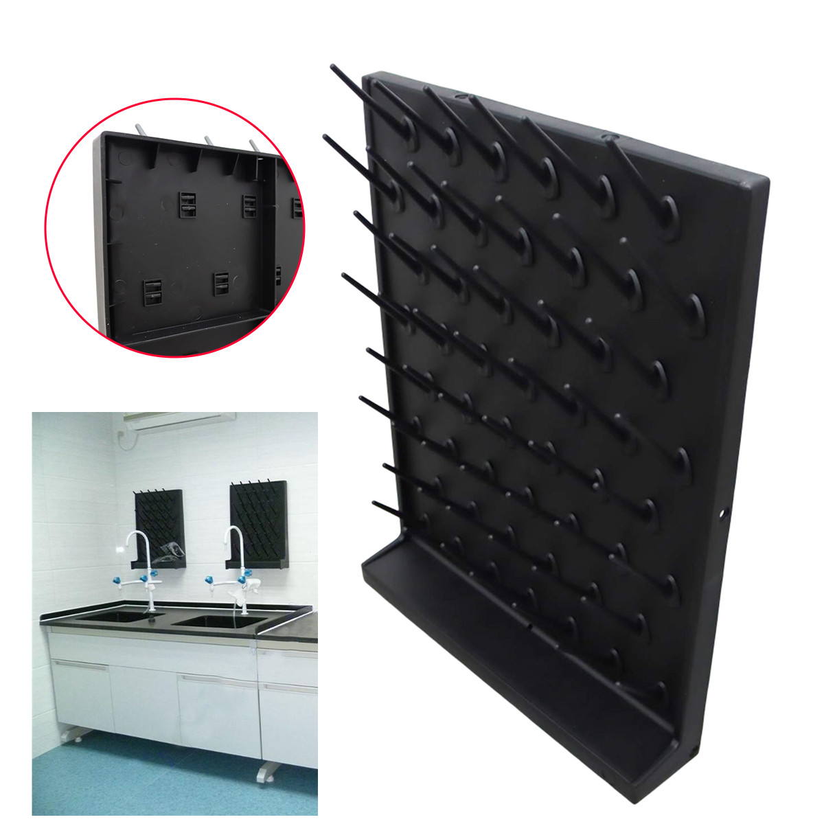 52-Pegs PP Drying Rack Single Side Cleaning Board for Test Tubes Flasks Draining