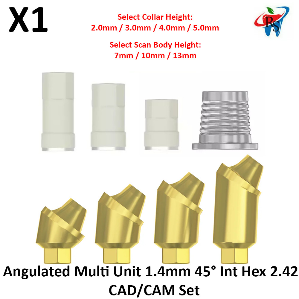 Dental Angulated Titanium Multi Unit 1.4 45° Int Hex 2.42 CAD/CAM Set Prosthetic