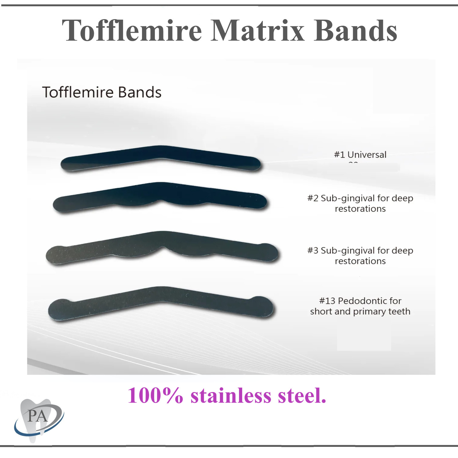 Dental Tofflemire Stainless Steel Matrix Bands #1, #2, #3, #4 – Upto 144/Pkg US