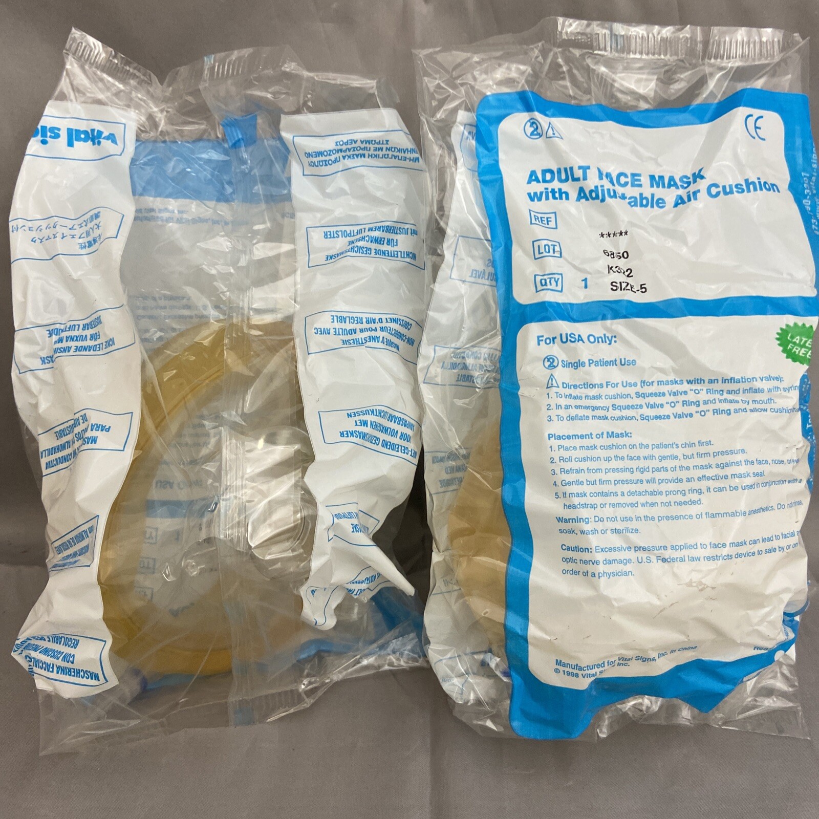 Lot of 2 Vital Signs 6850 Adult Face Mask w/Adjustable Air Cushion Sealed Size 5
