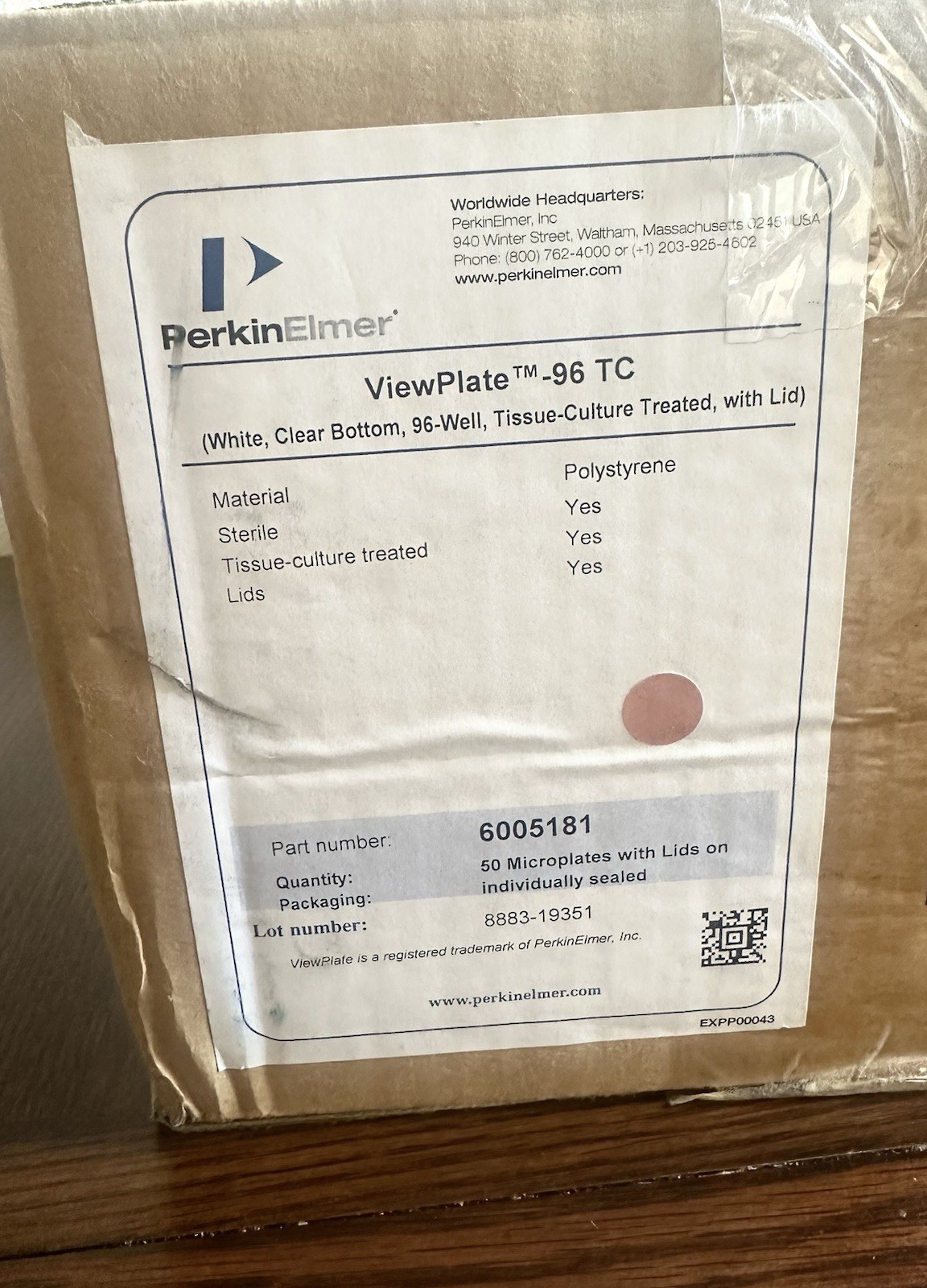 Perkin Elmer 6005181 96-Well Microplates – Sterile, TC-Treated, 50 Pack – NEW