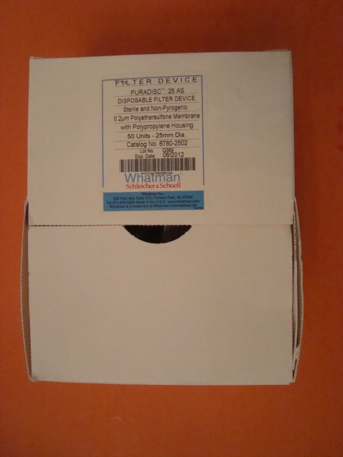 Whatman PURADISC 25 AS STERILE syringe filters 6780-2504. 50/box