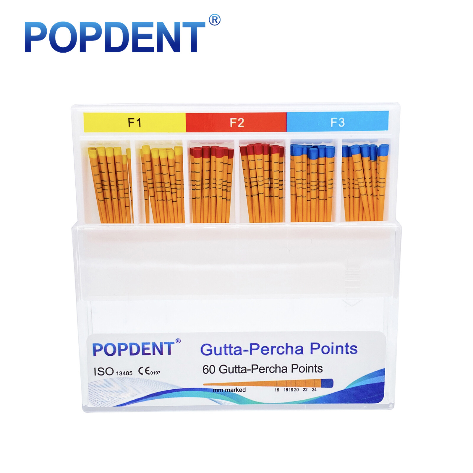 60Pcs POPDENT Dental Gutta Percha Points Eododontics Obturating Points F1 F2 F3